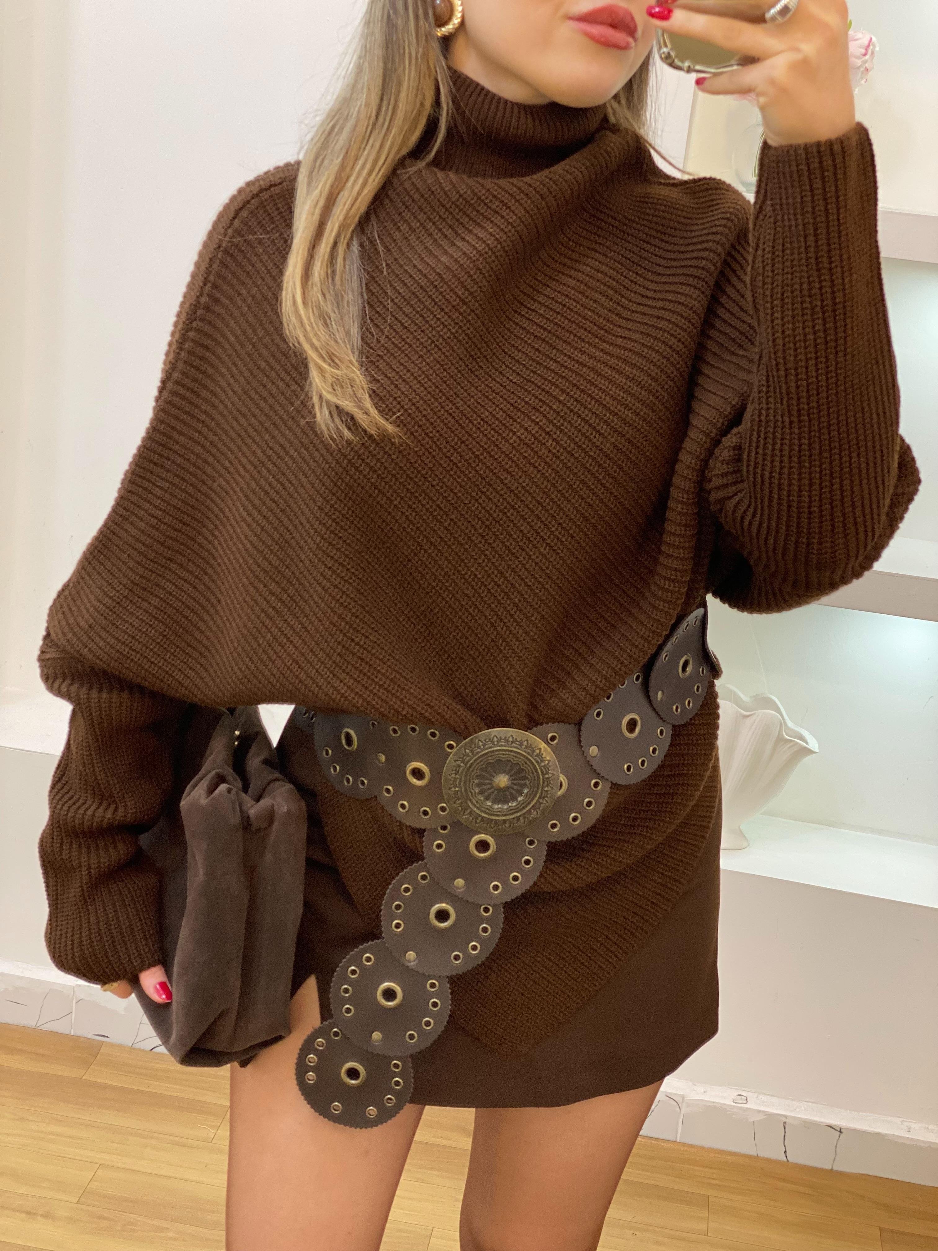 Kahve Asimetrik Model Boğazlı Kazak