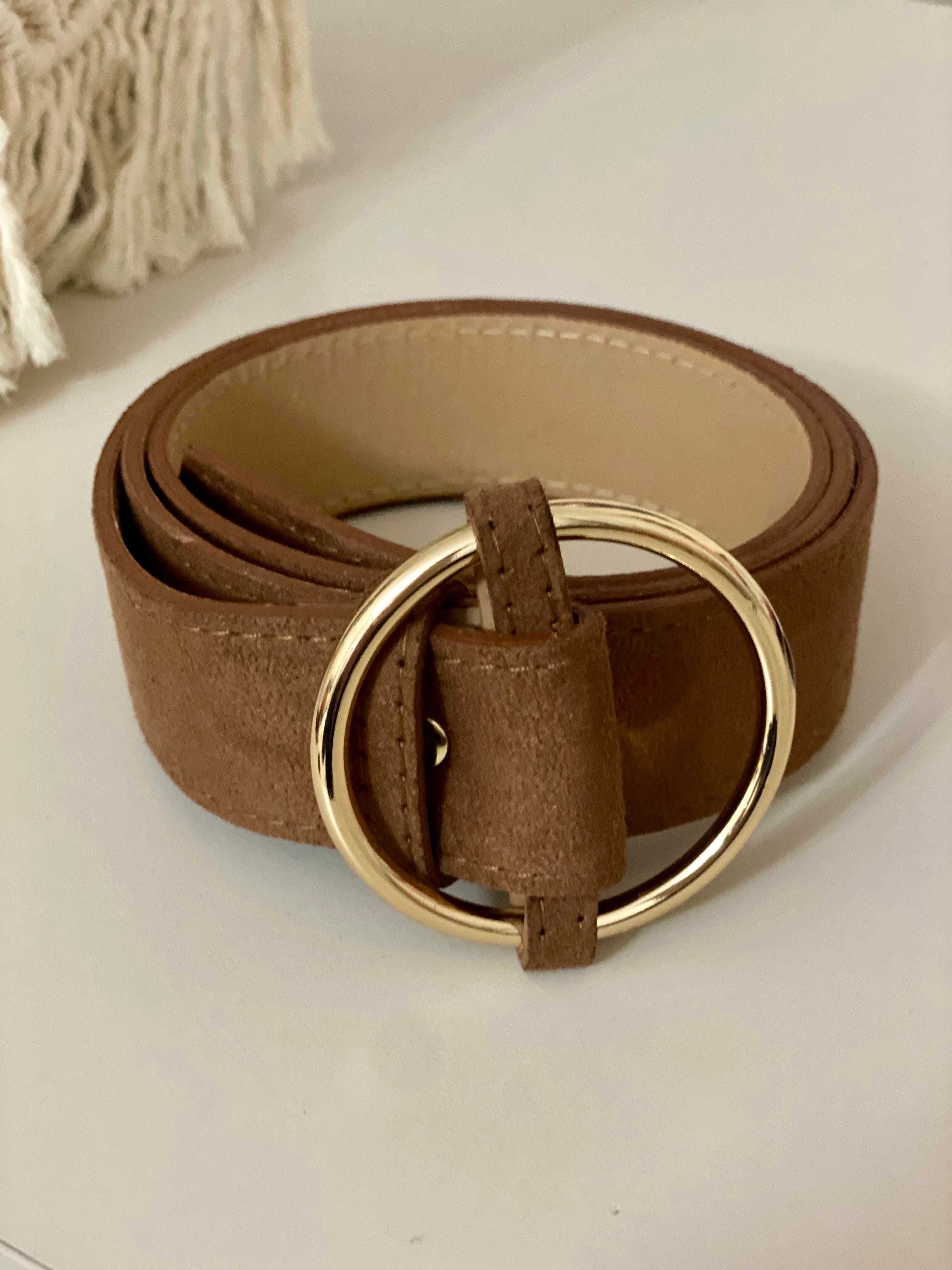 Kahve Gold Halka Tokalı Marka Model Süet Kemer