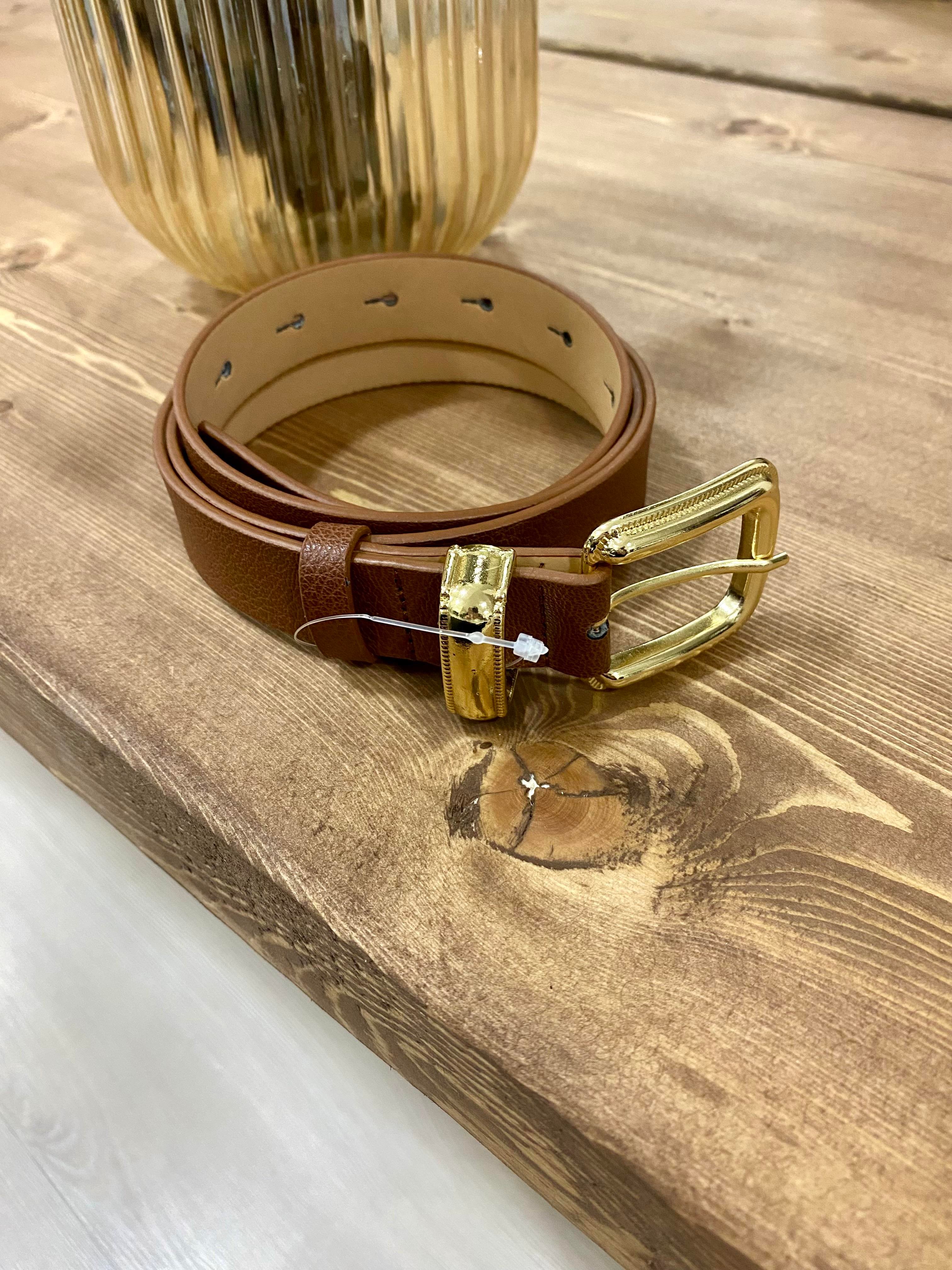 Kahve Gold Kaplama Deri Kemer