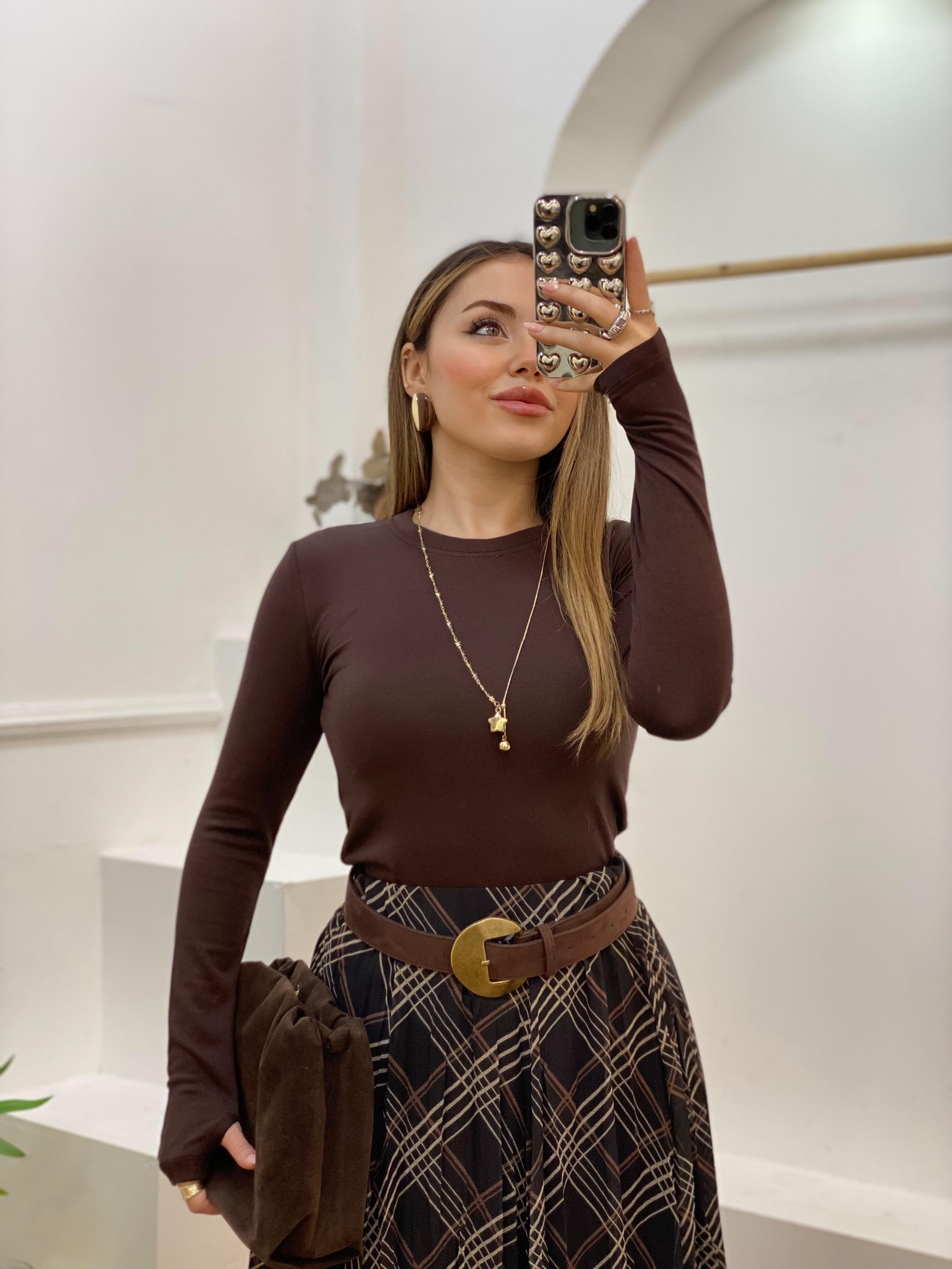 Kahve Modal Kumaş Basic Bluz