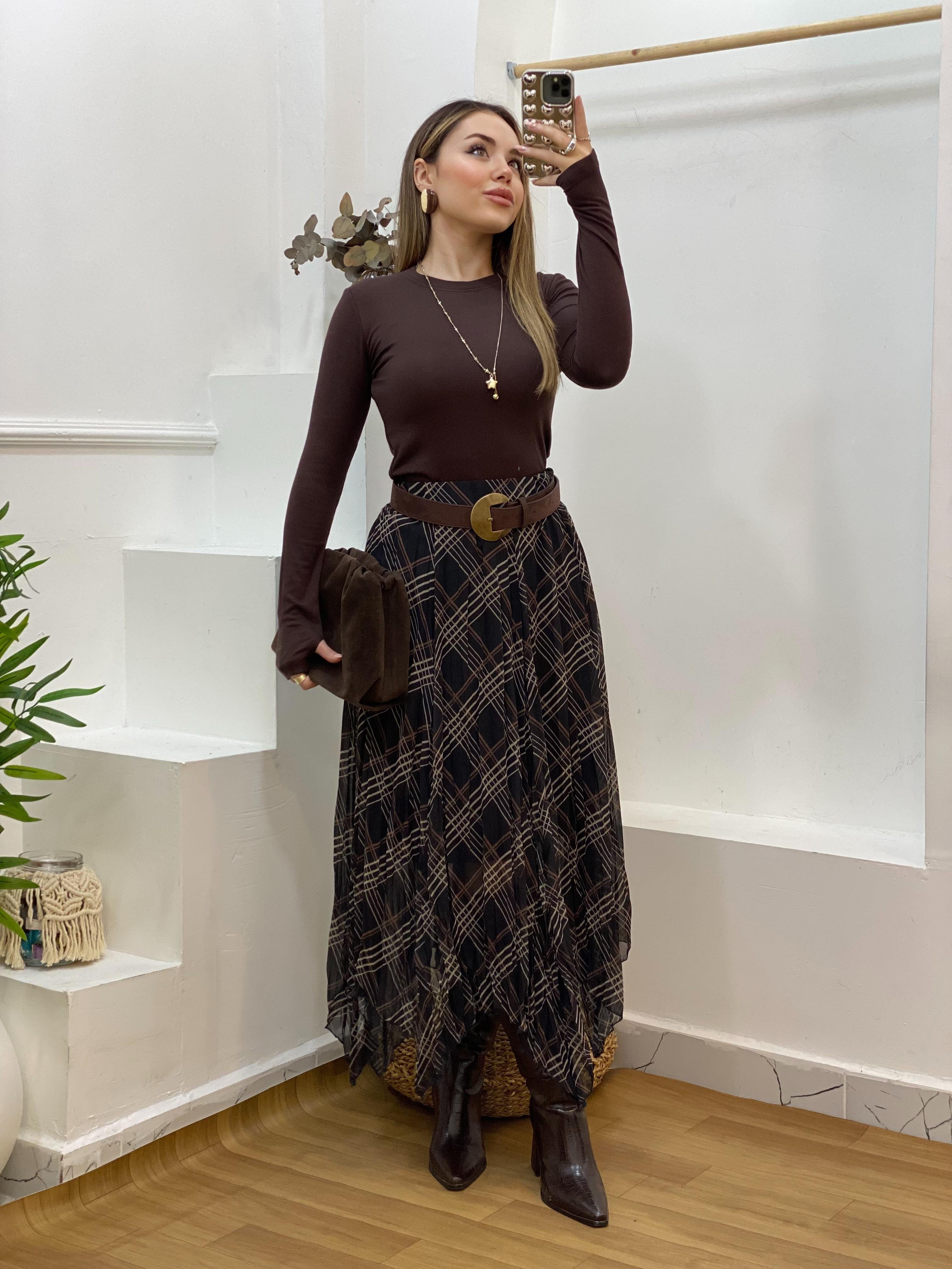 Kahve Modal Kumaş Basic Bluz