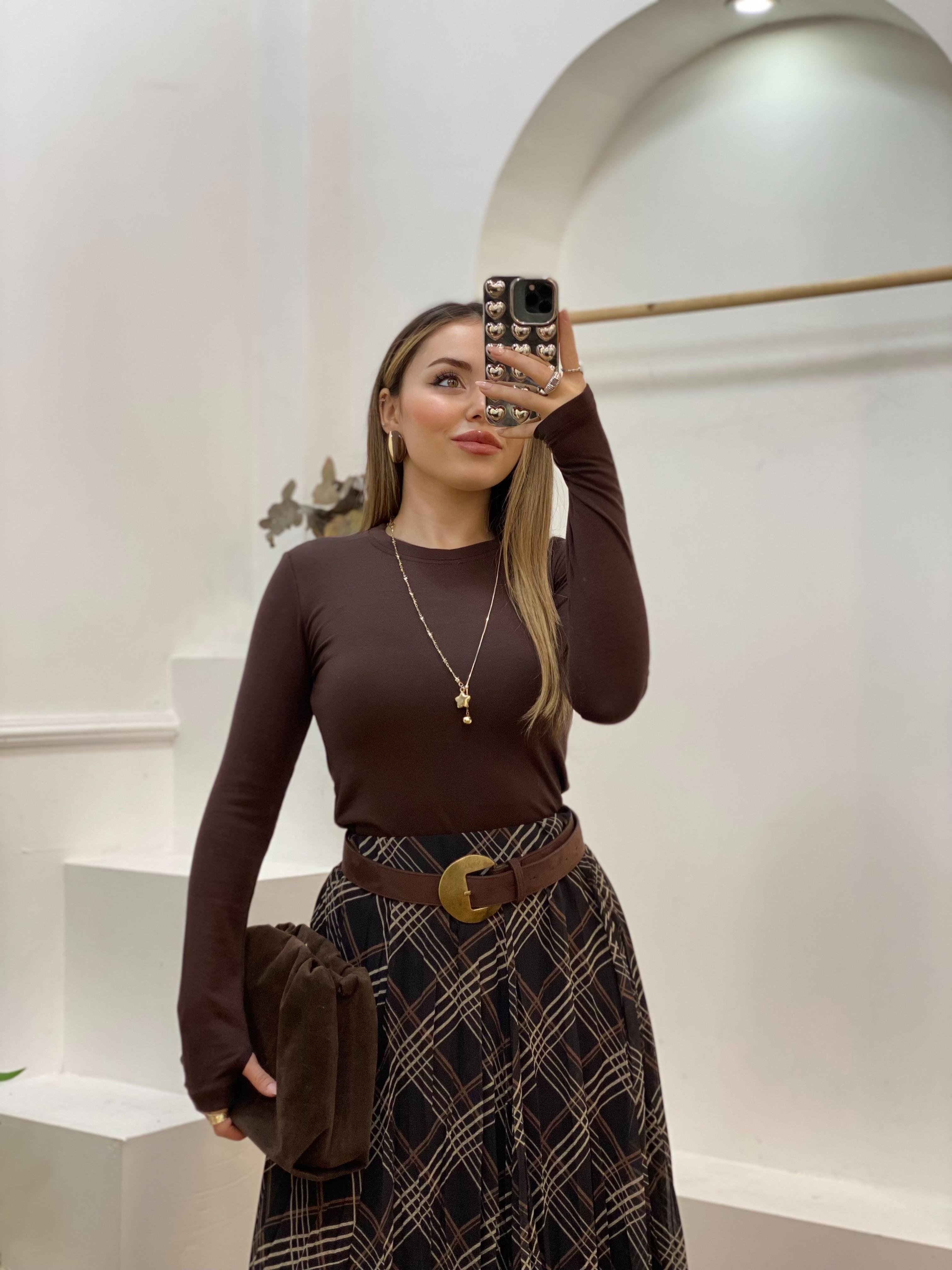 Kahve Modal Kumaş Basic Bluz