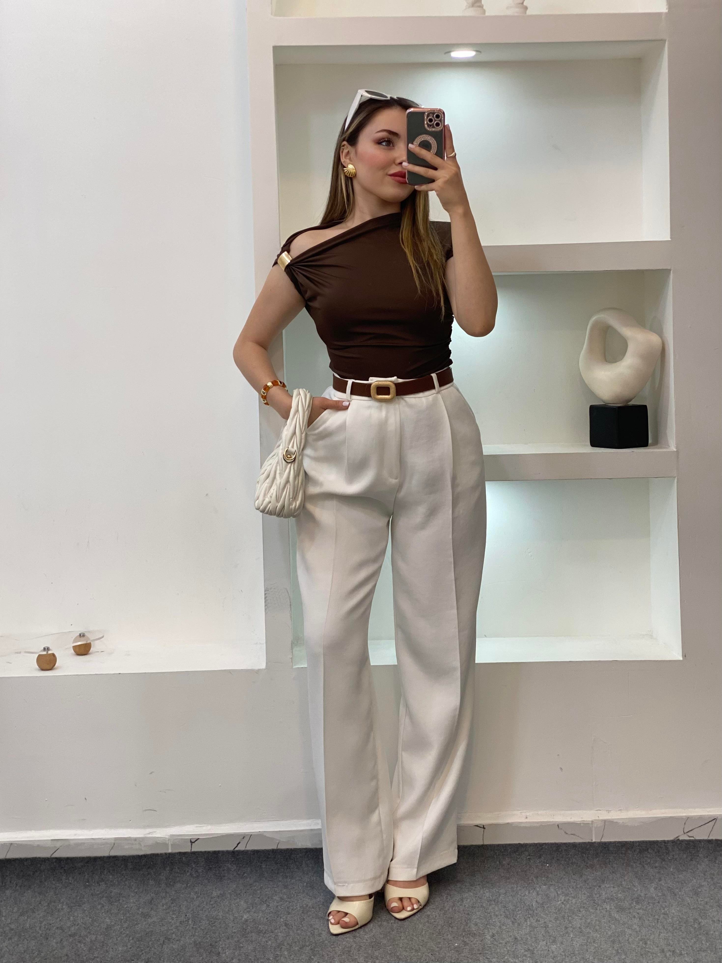 Kahve Omuz Gold Tokalı Bluz