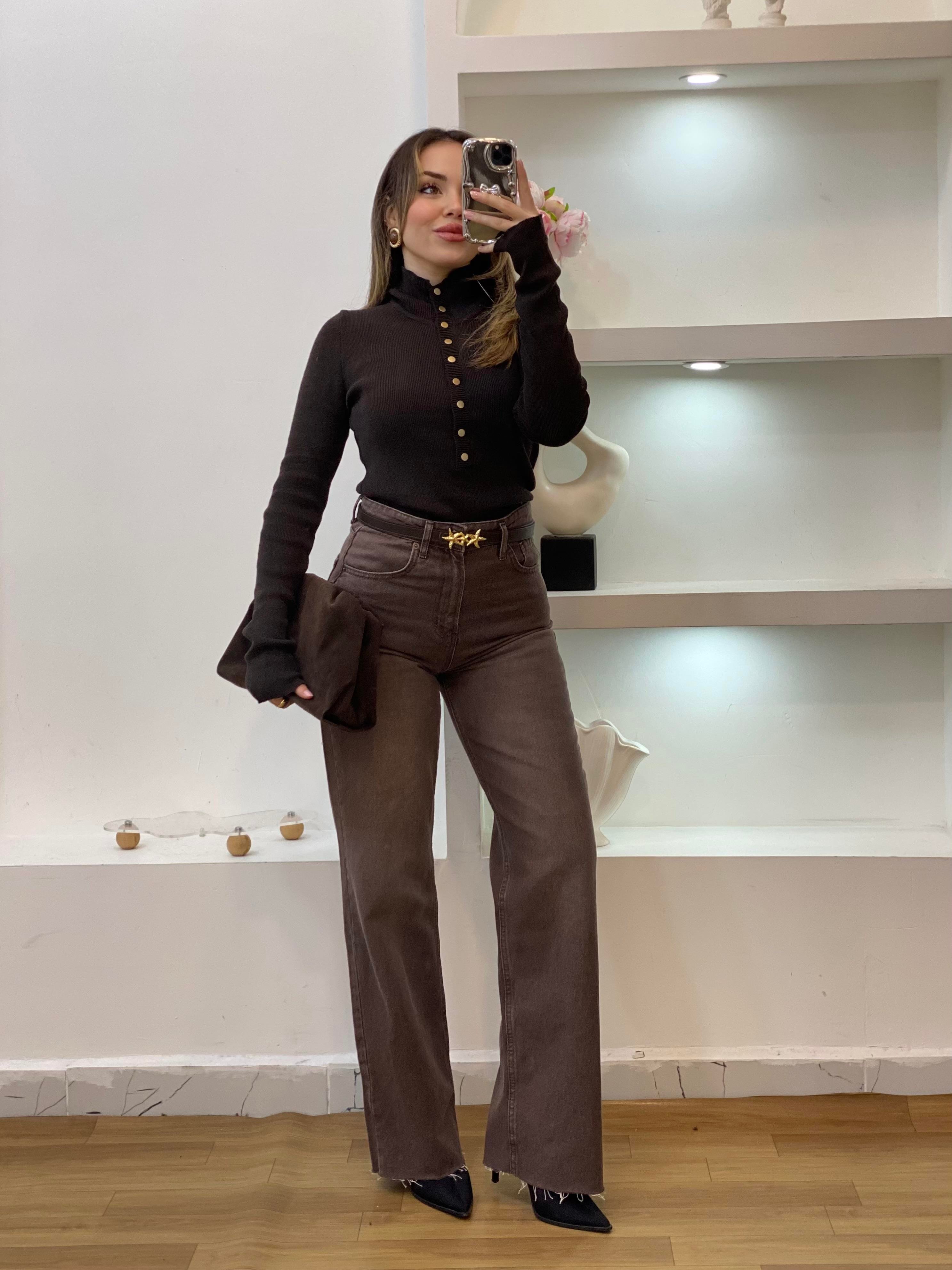Kahve Önü Çıtçıtlı Model Kazak