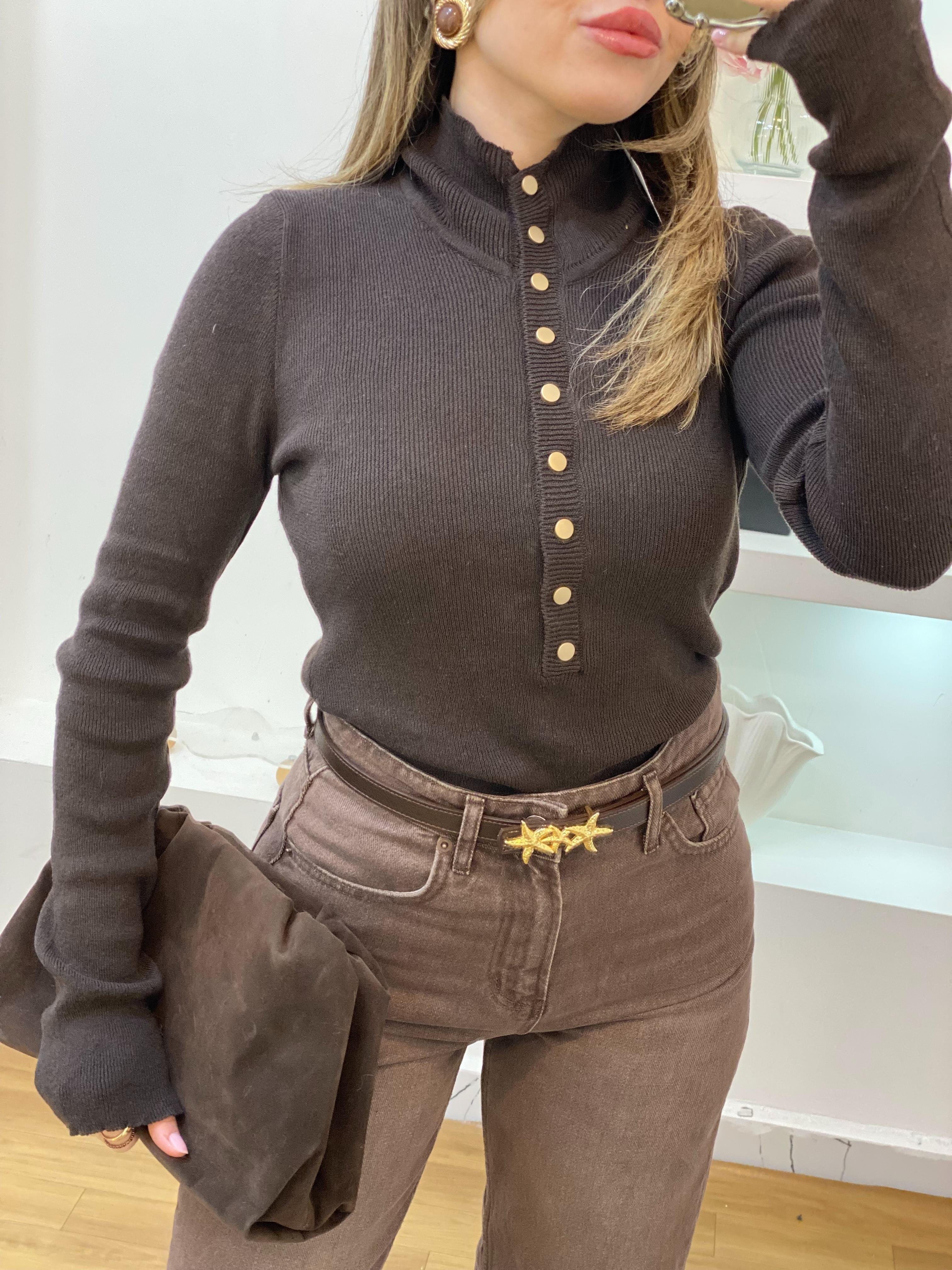 Kahve Önü Çıtçıtlı Model Kazak
