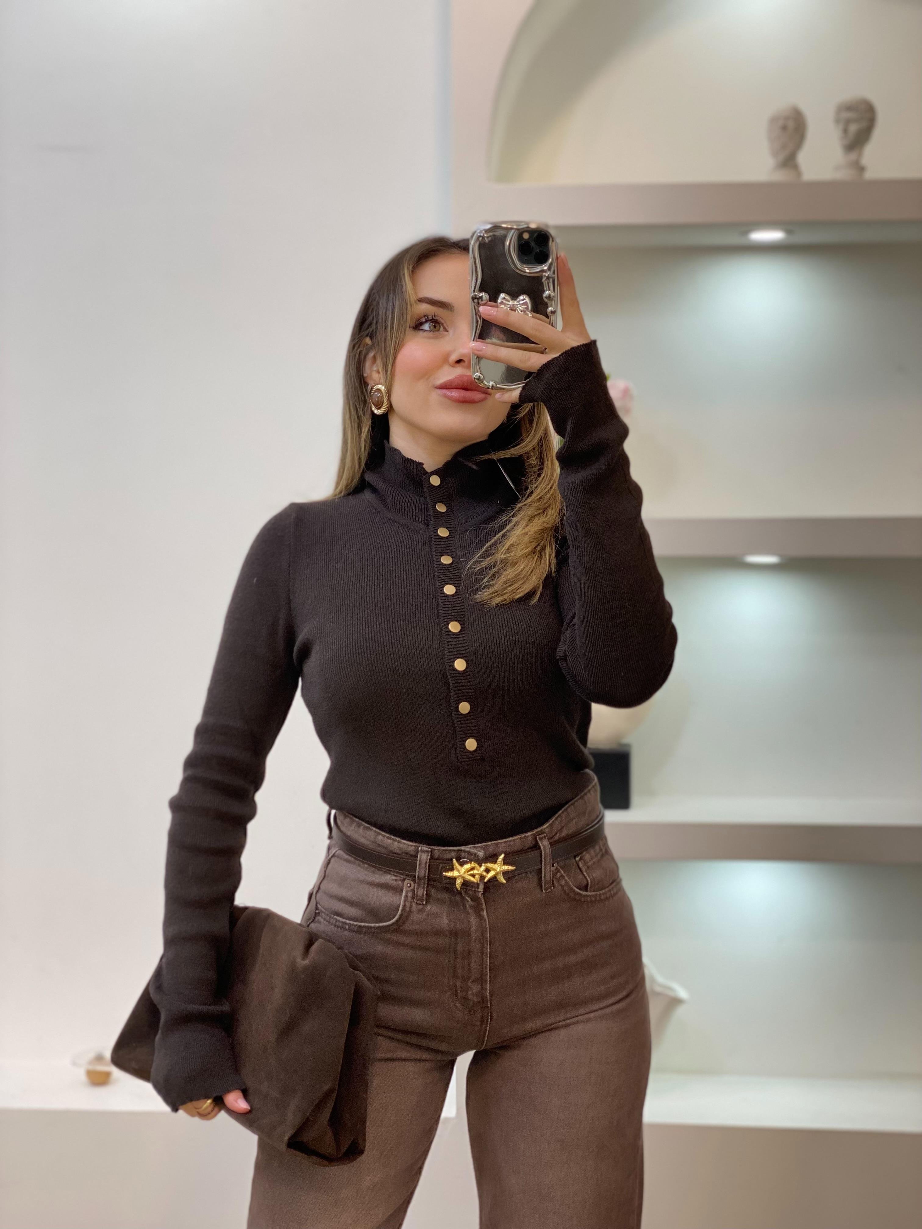 Kahve Önü Çıtçıtlı Model Kazak