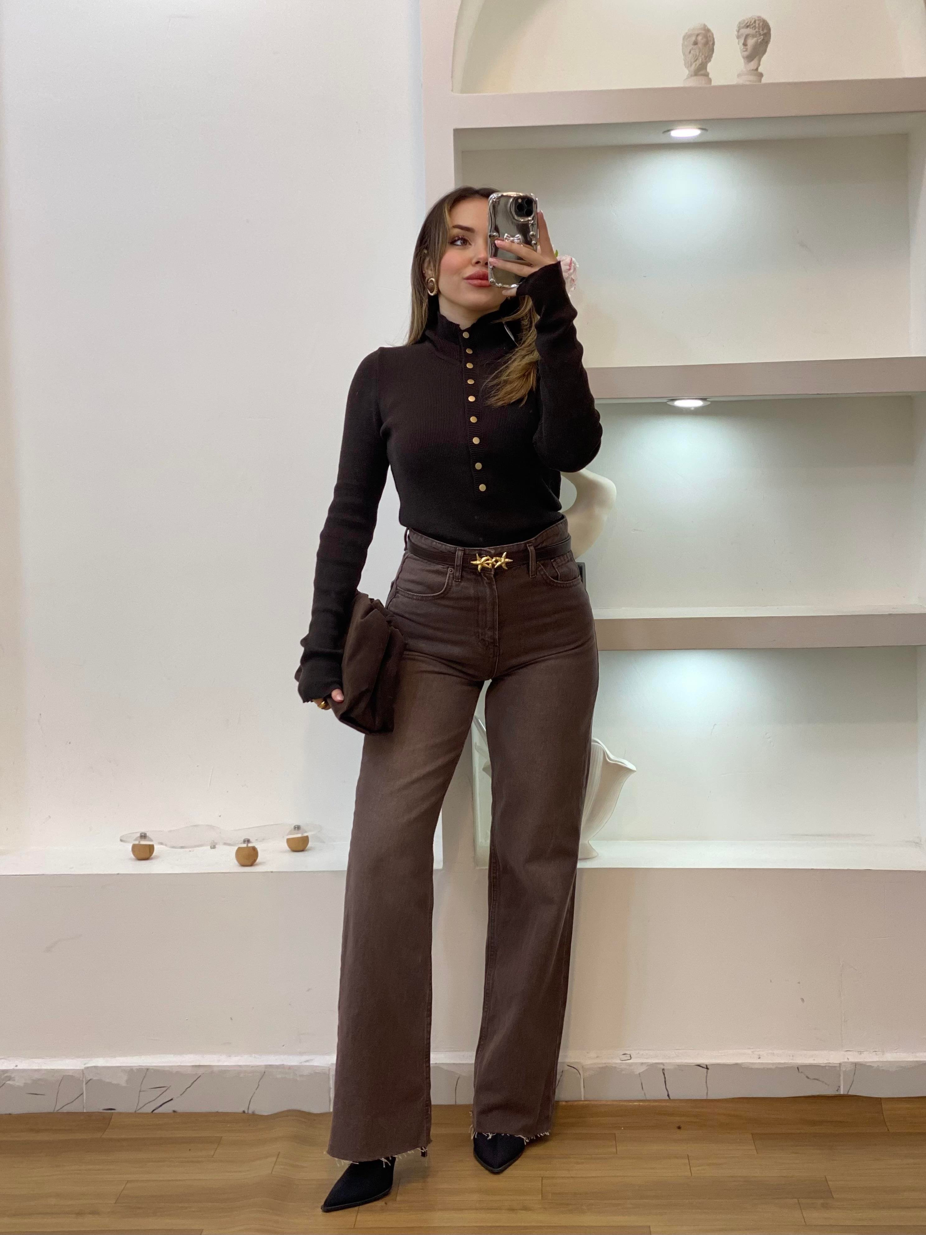 Kahve Önü Çıtçıtlı Model Kazak