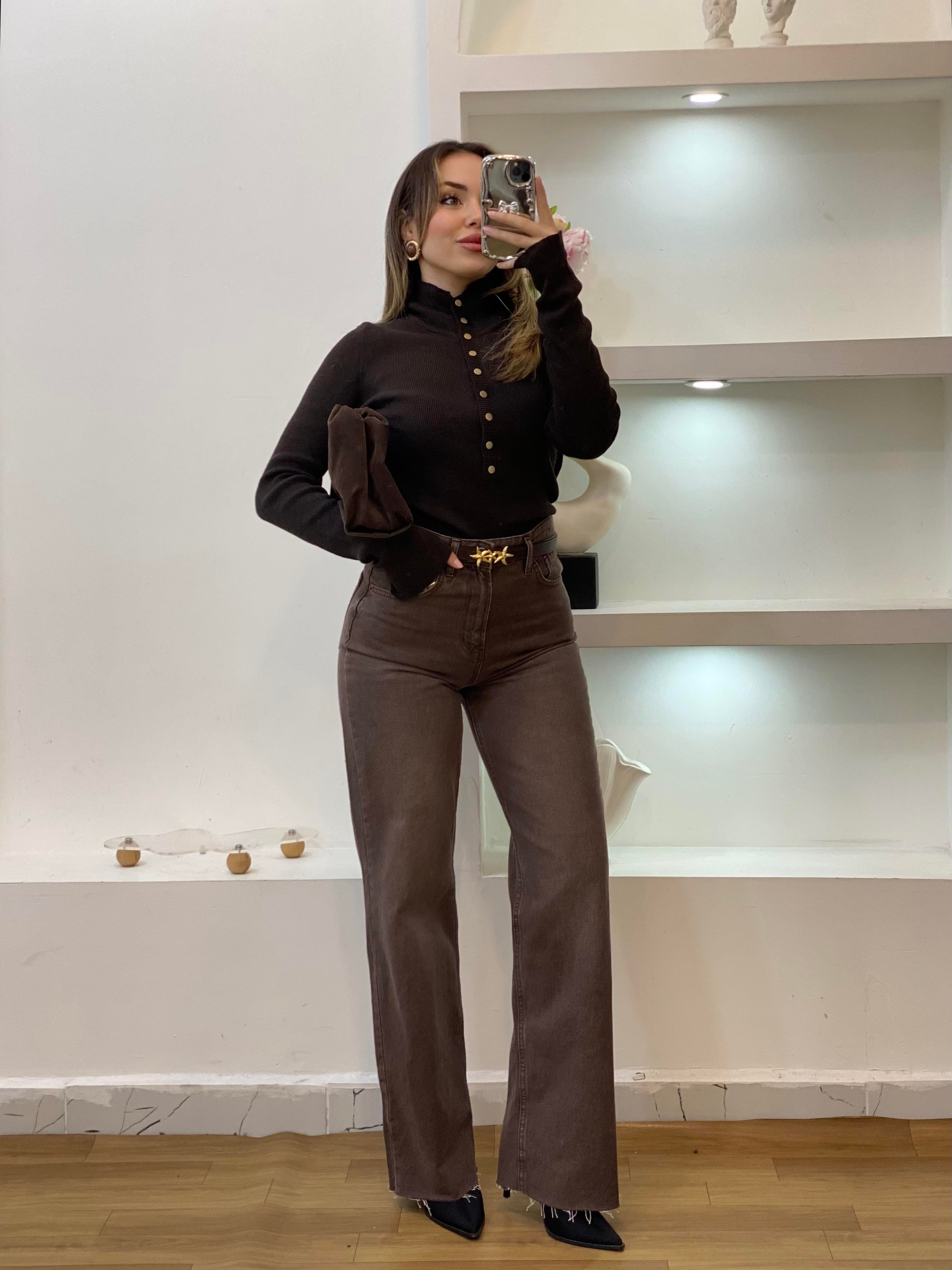 Kahve Önü Çıtçıtlı Model Kazak