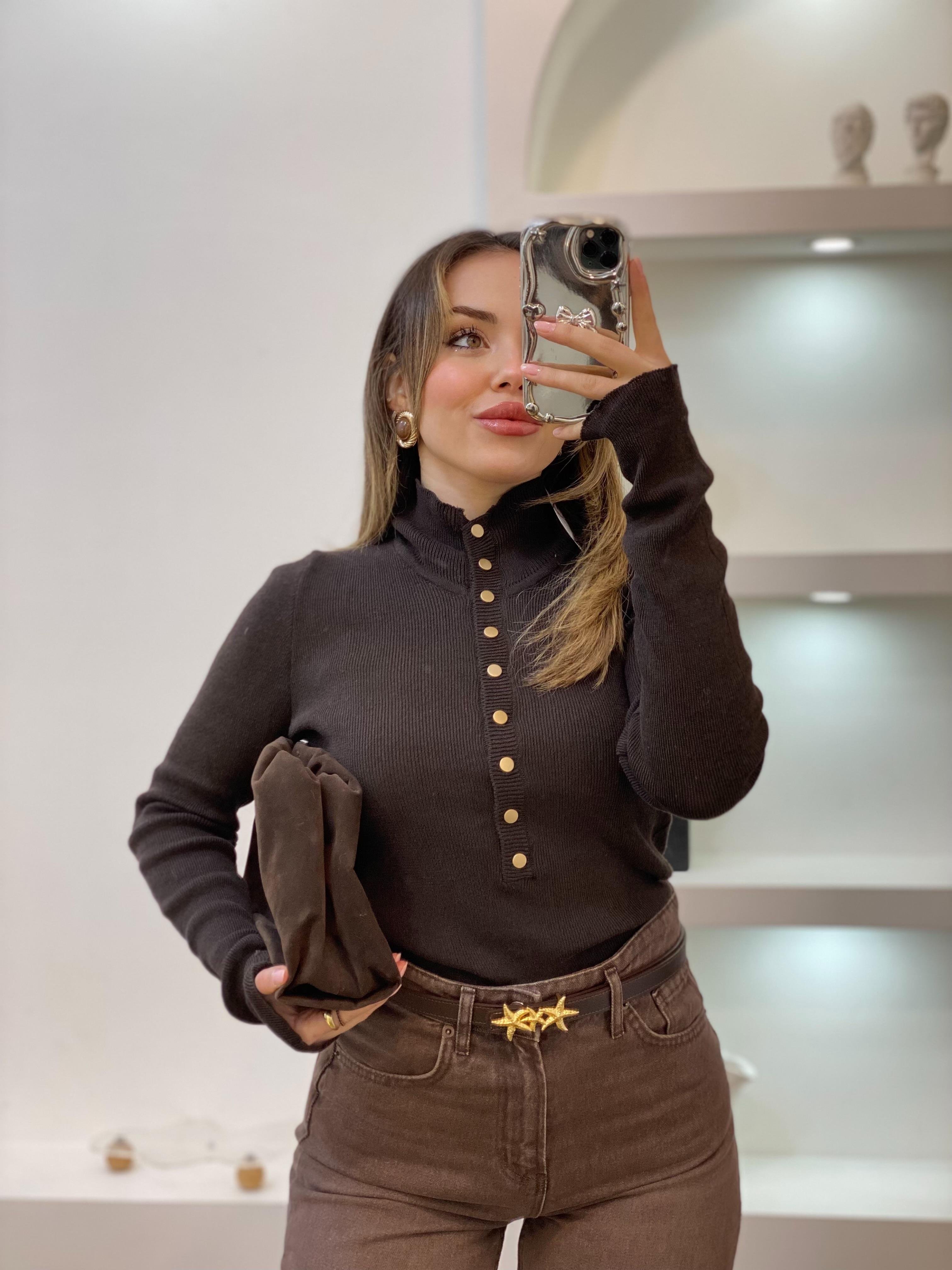 Kahve Önü Çıtçıtlı Model Kazak