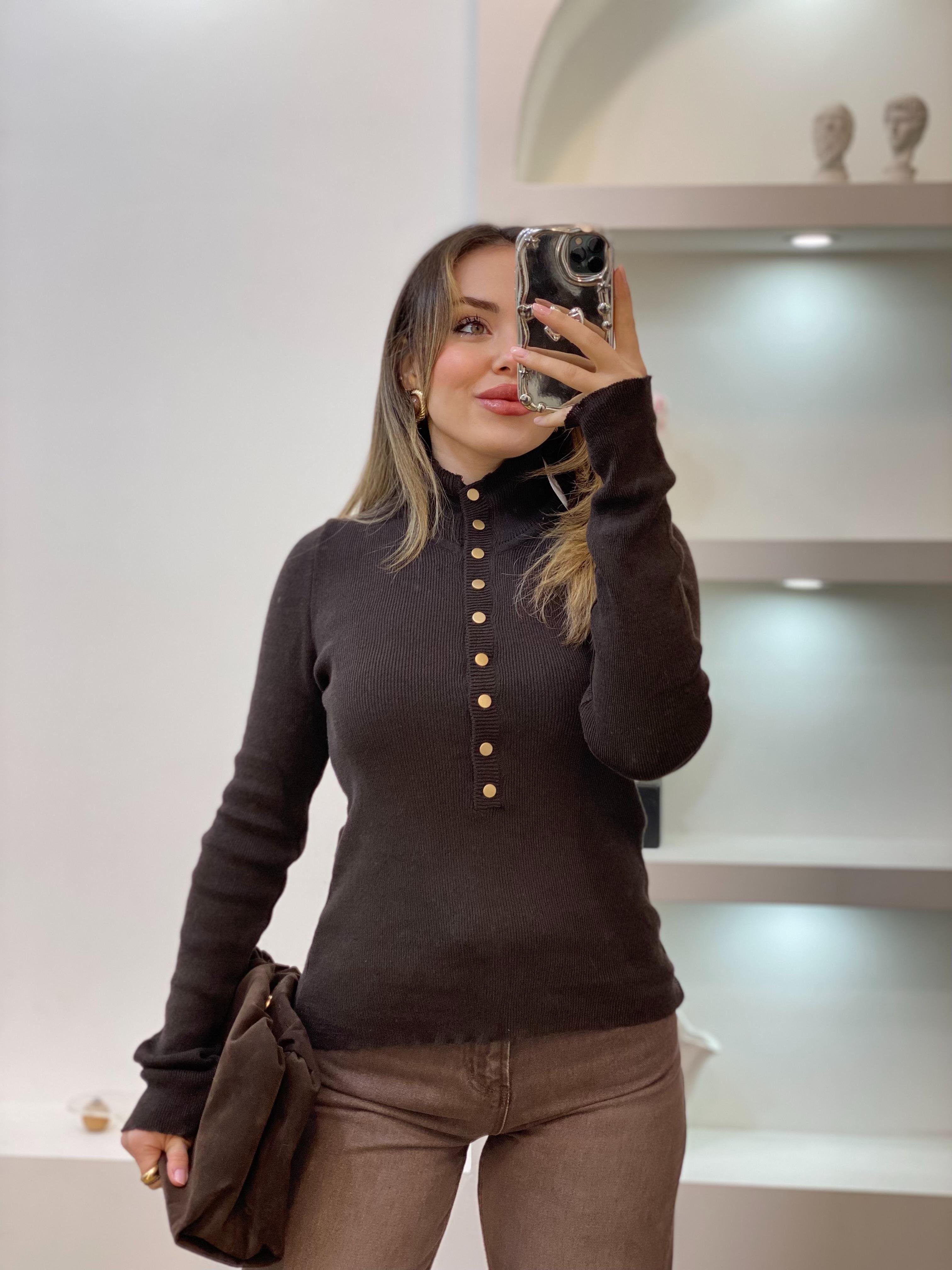 Kahve Önü Çıtçıtlı Model Kazak