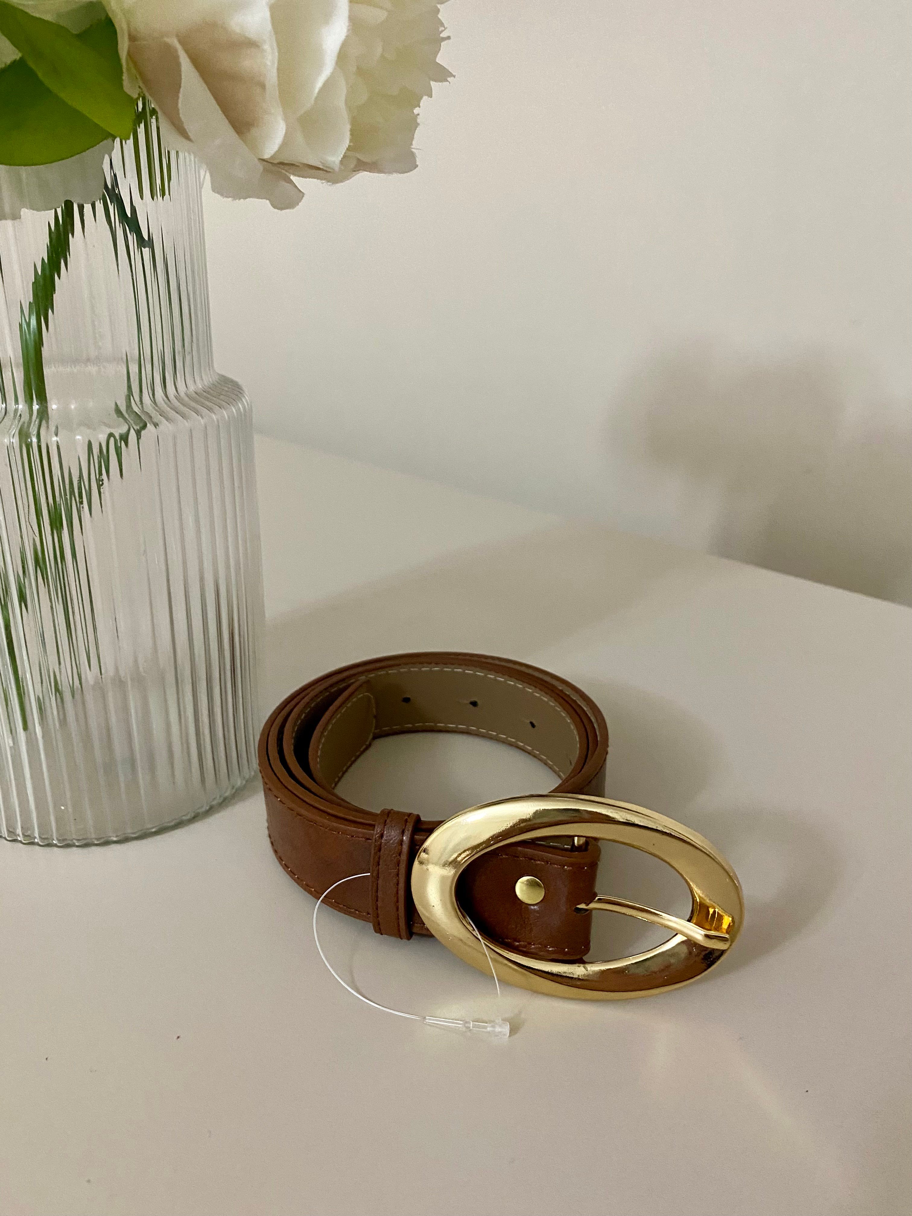 Kahve Oval Gold Tokalı Deri Kemer