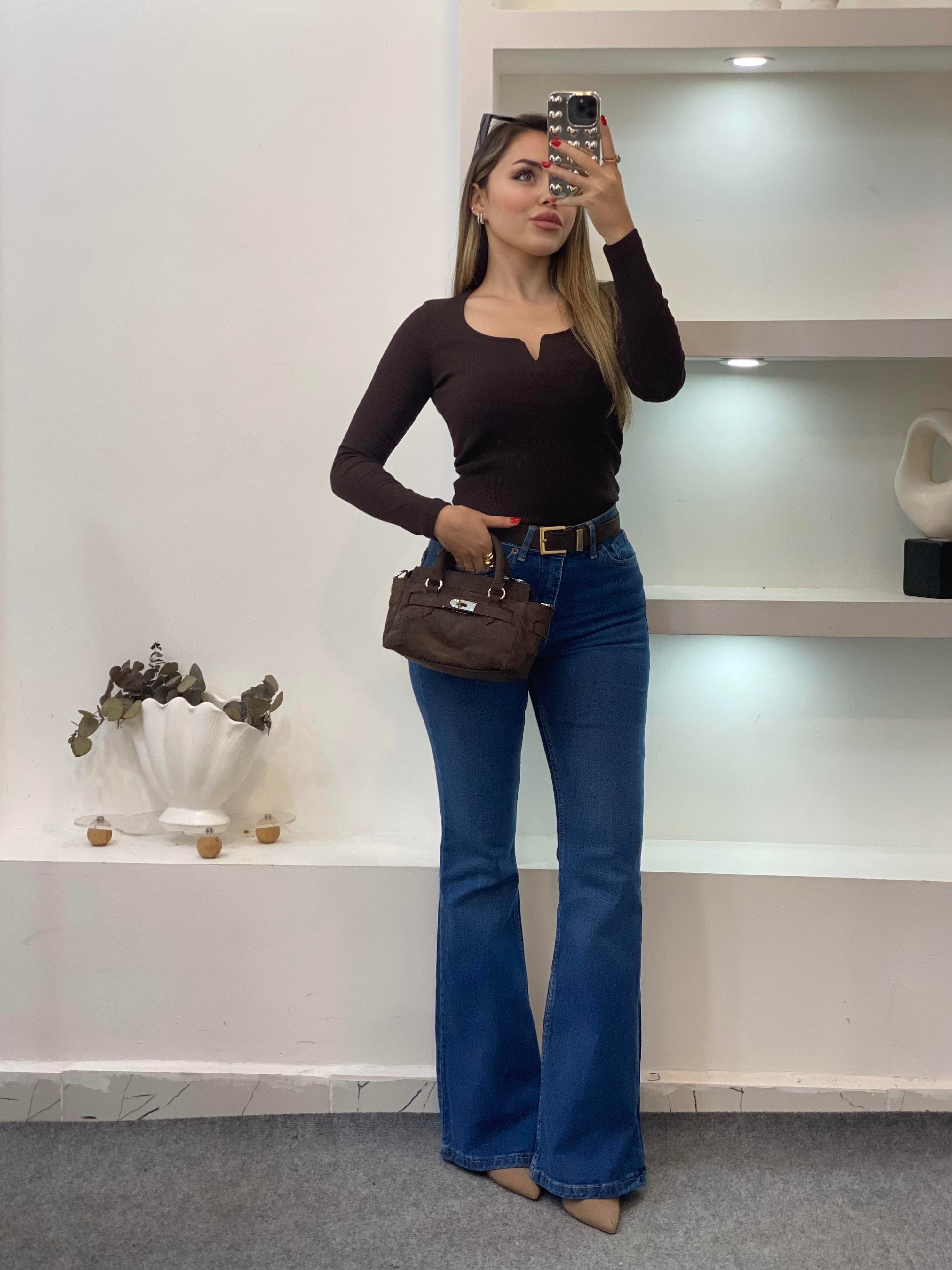 Kahve V Model Fitilli Basic Bluz