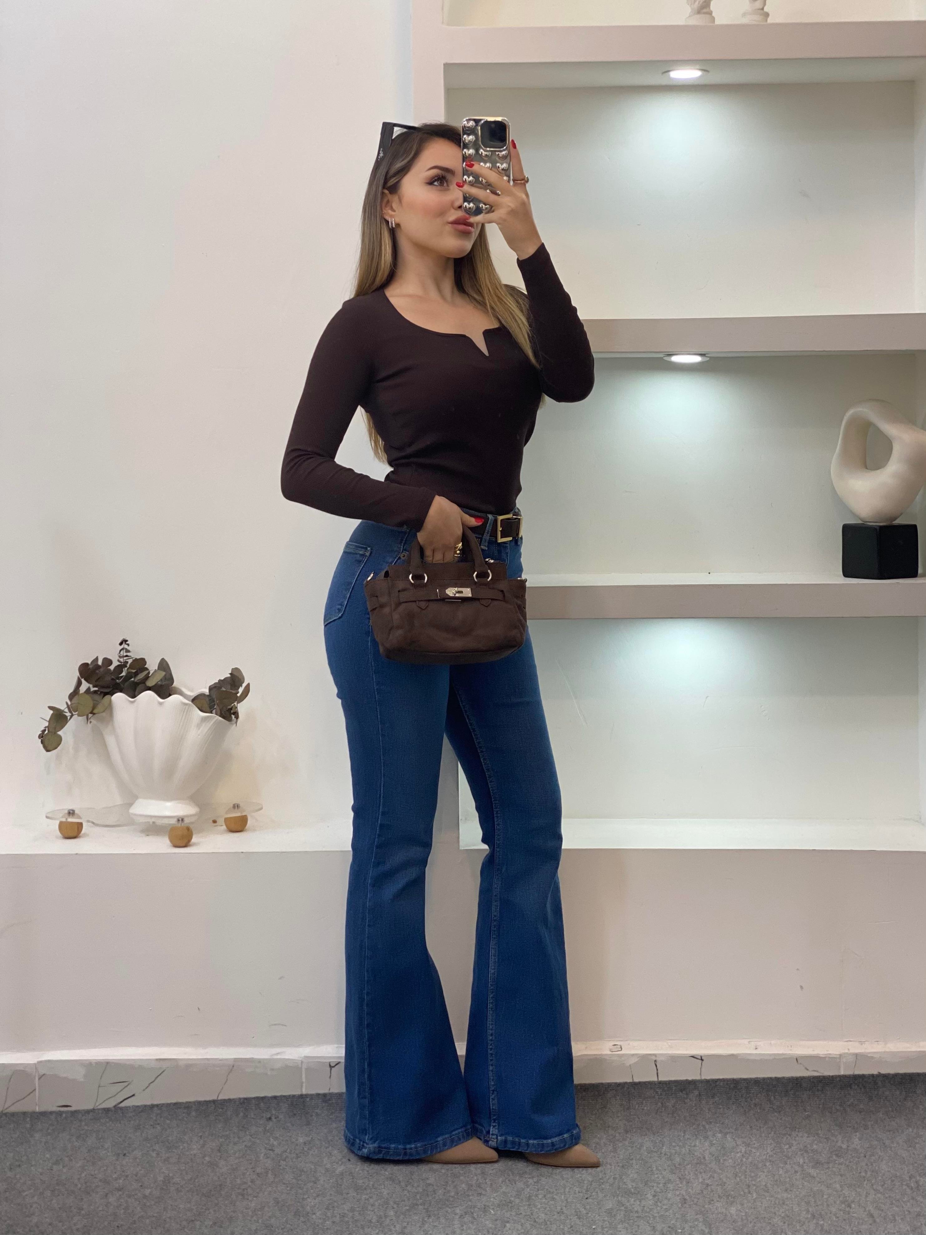 Kahve V Model Fitilli Basic Bluz