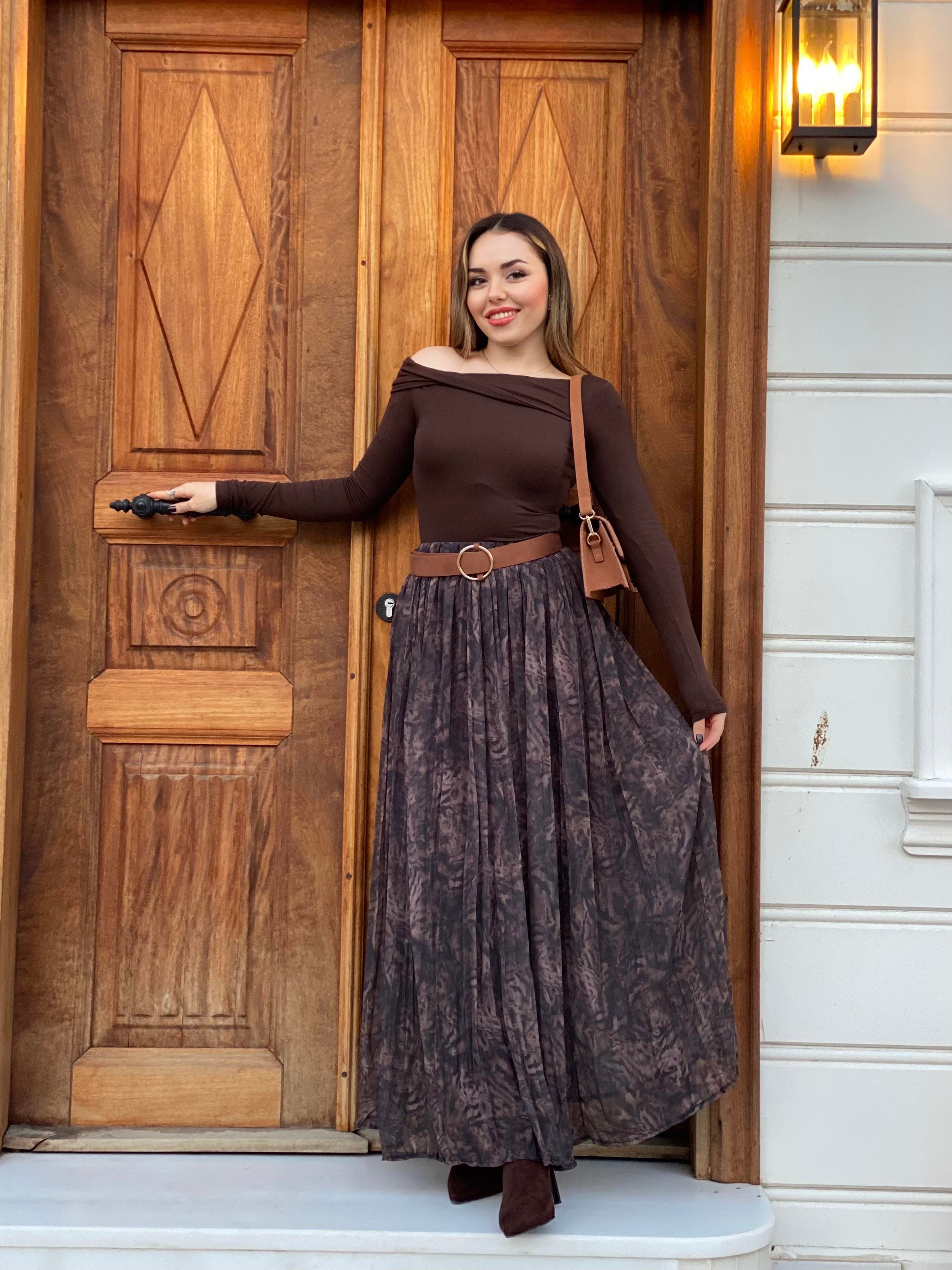 Kahve Yaka Düğüm Detaylı Bluz