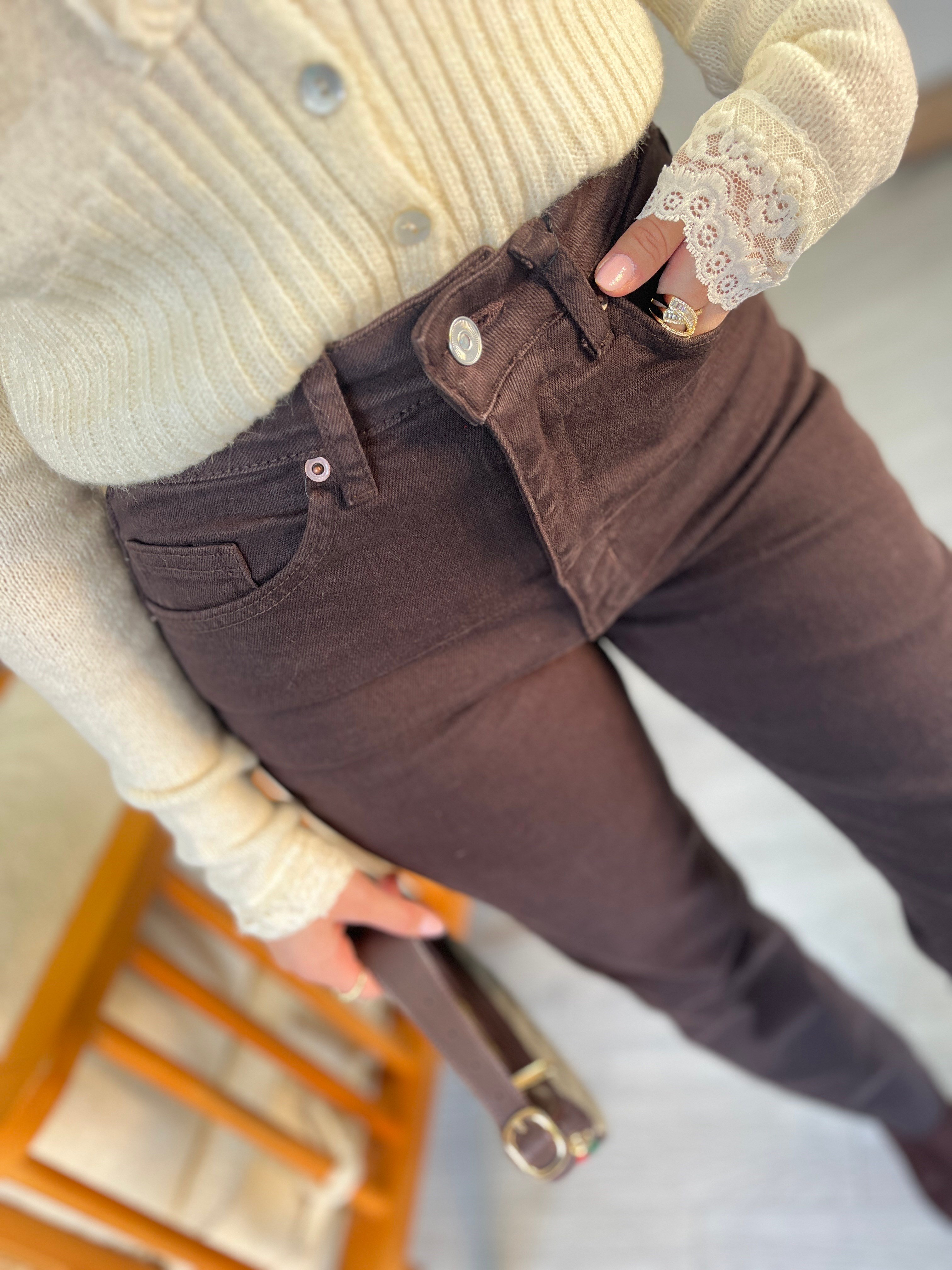Kahve Yüksek Bel Boyfit Jean
