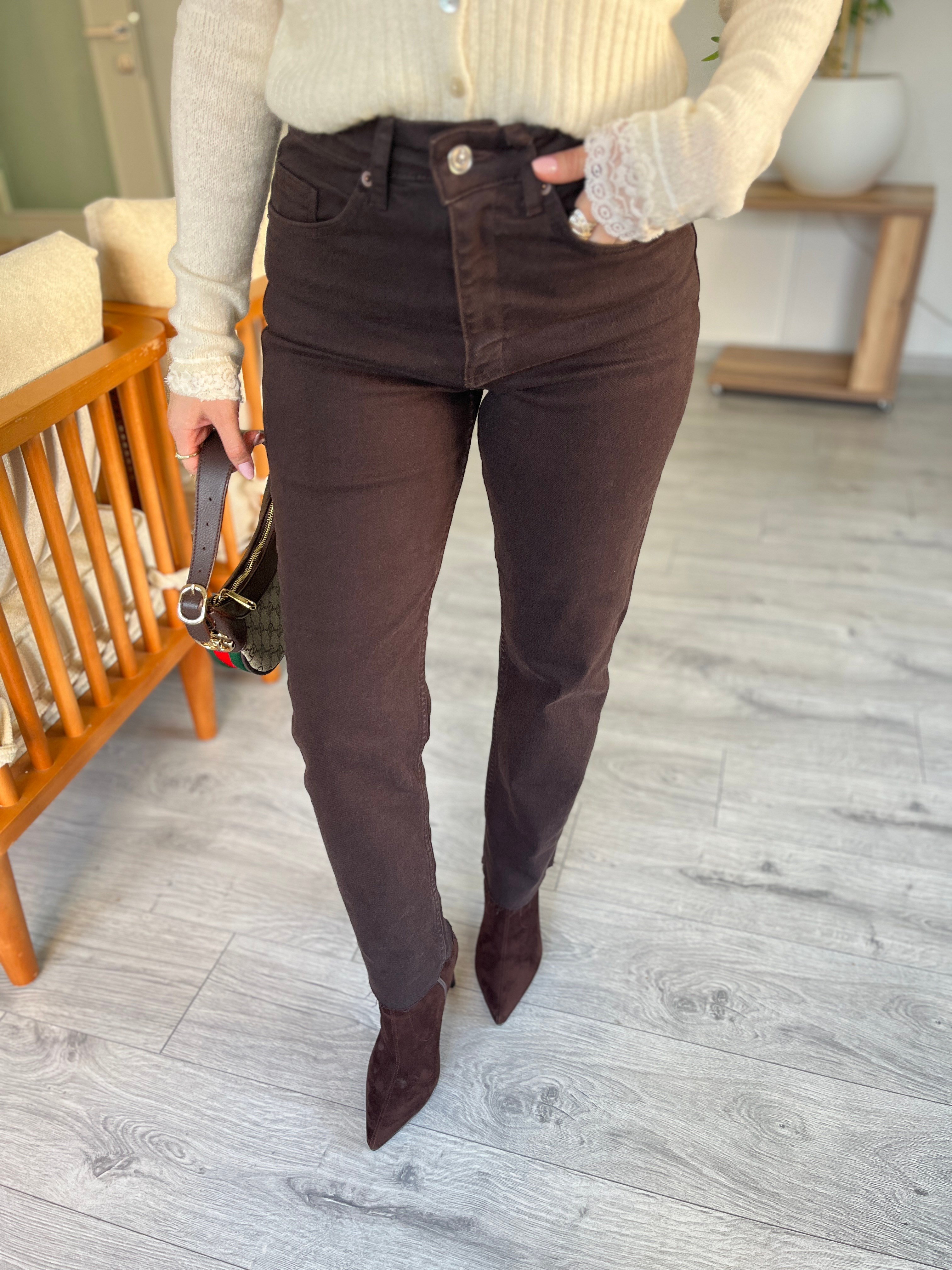 Kahve Yüksek Bel Boyfit Jean