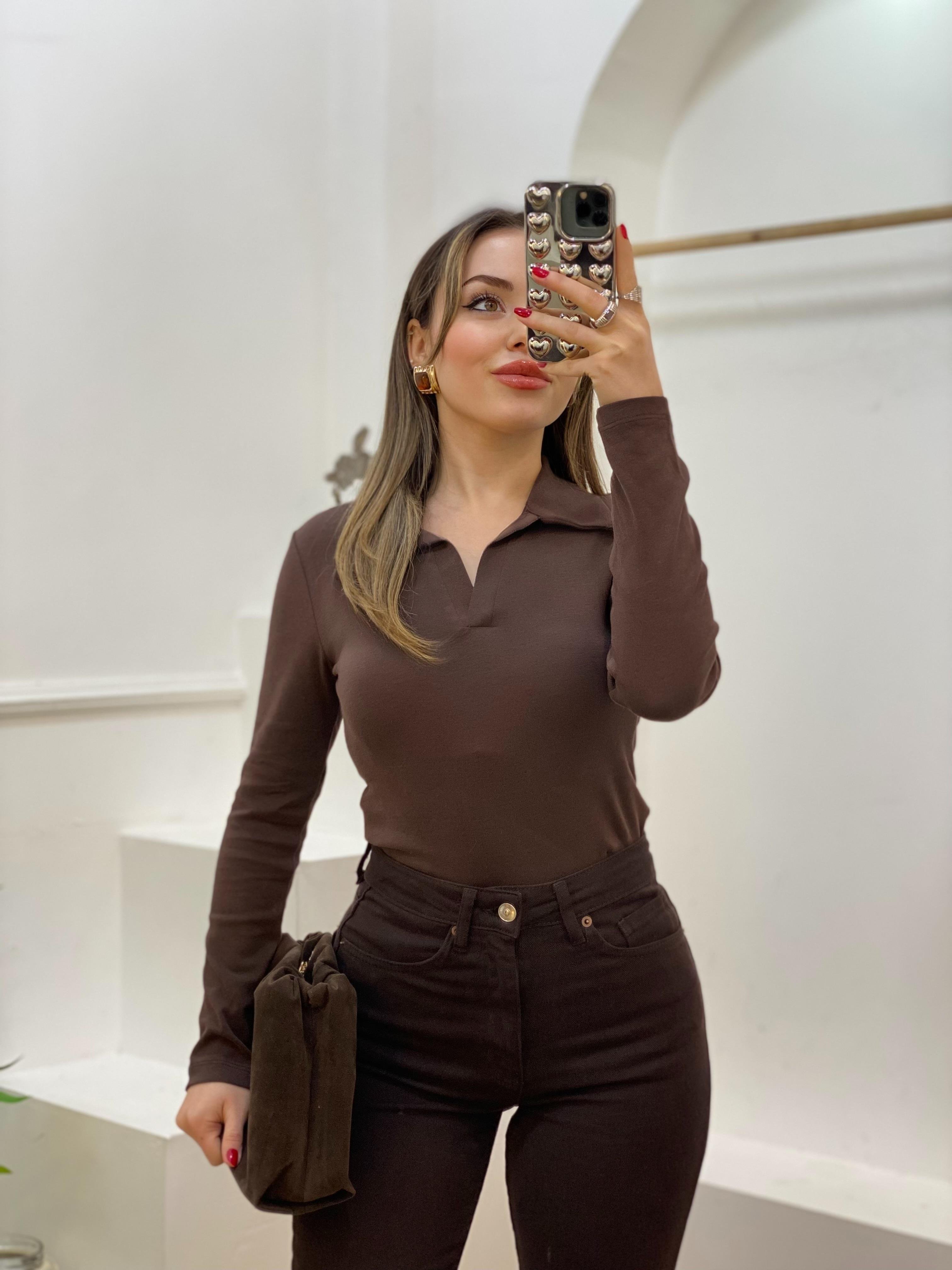 Kahvej Polo Yaka Basic Bluz