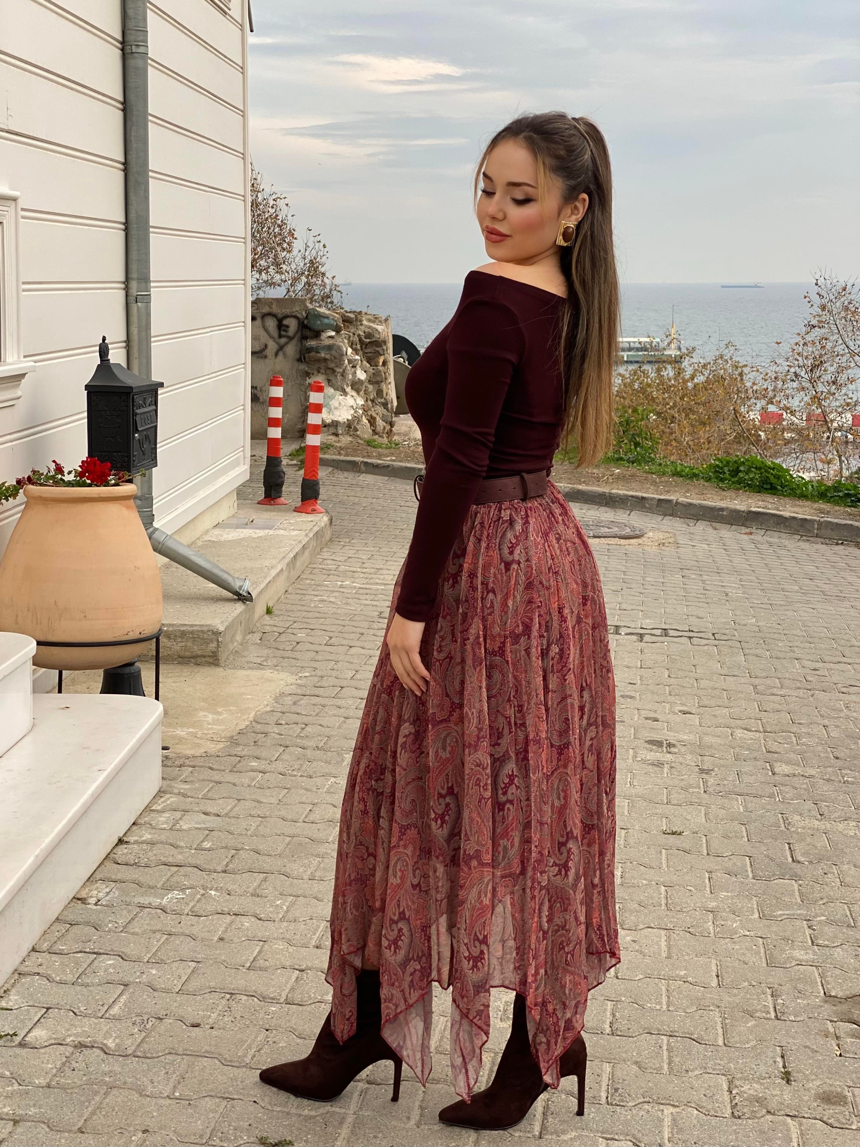 Koyu Bordo Kayık Yaka Basic Bluz