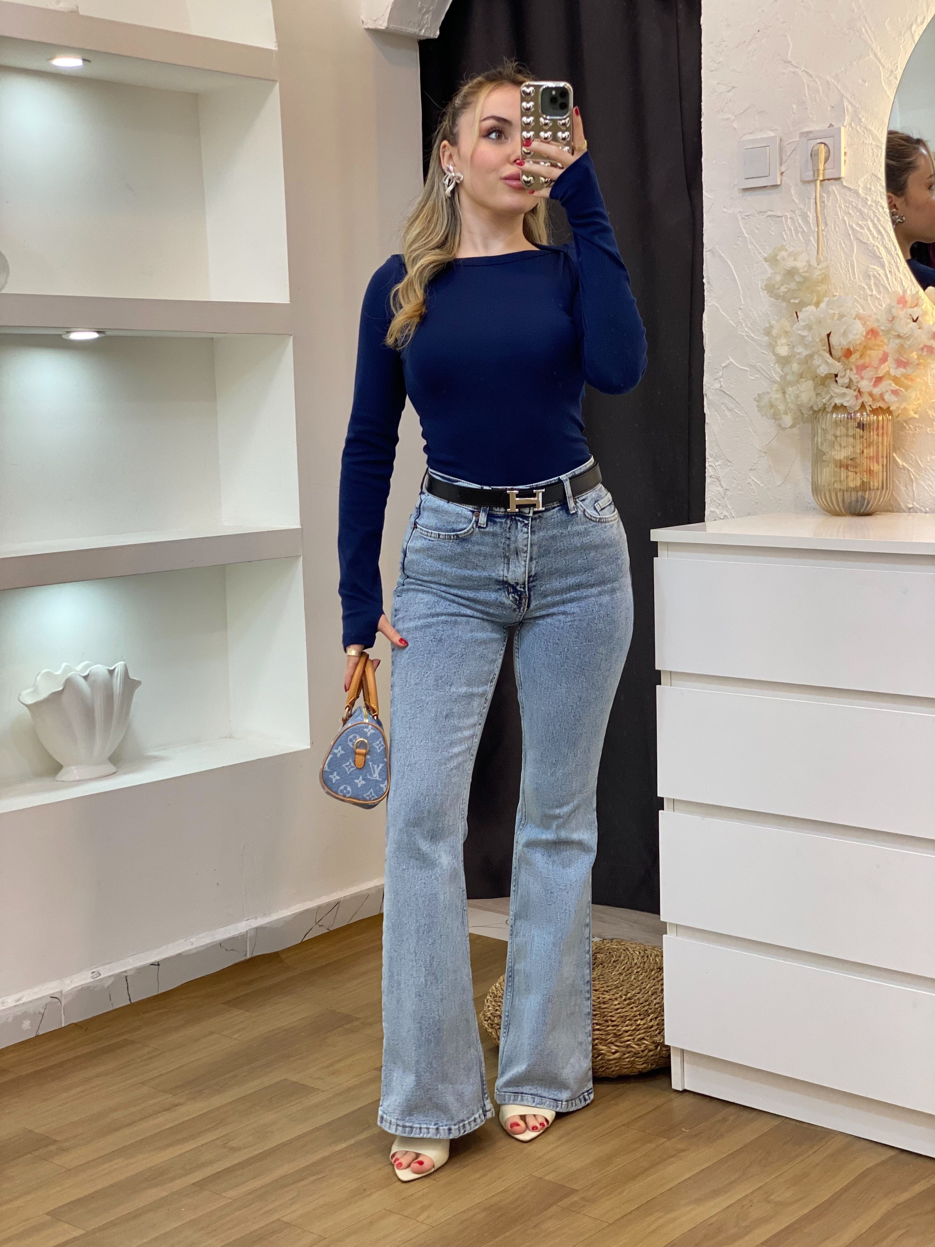 Lacivert Kayık Yaka Basic Bluz