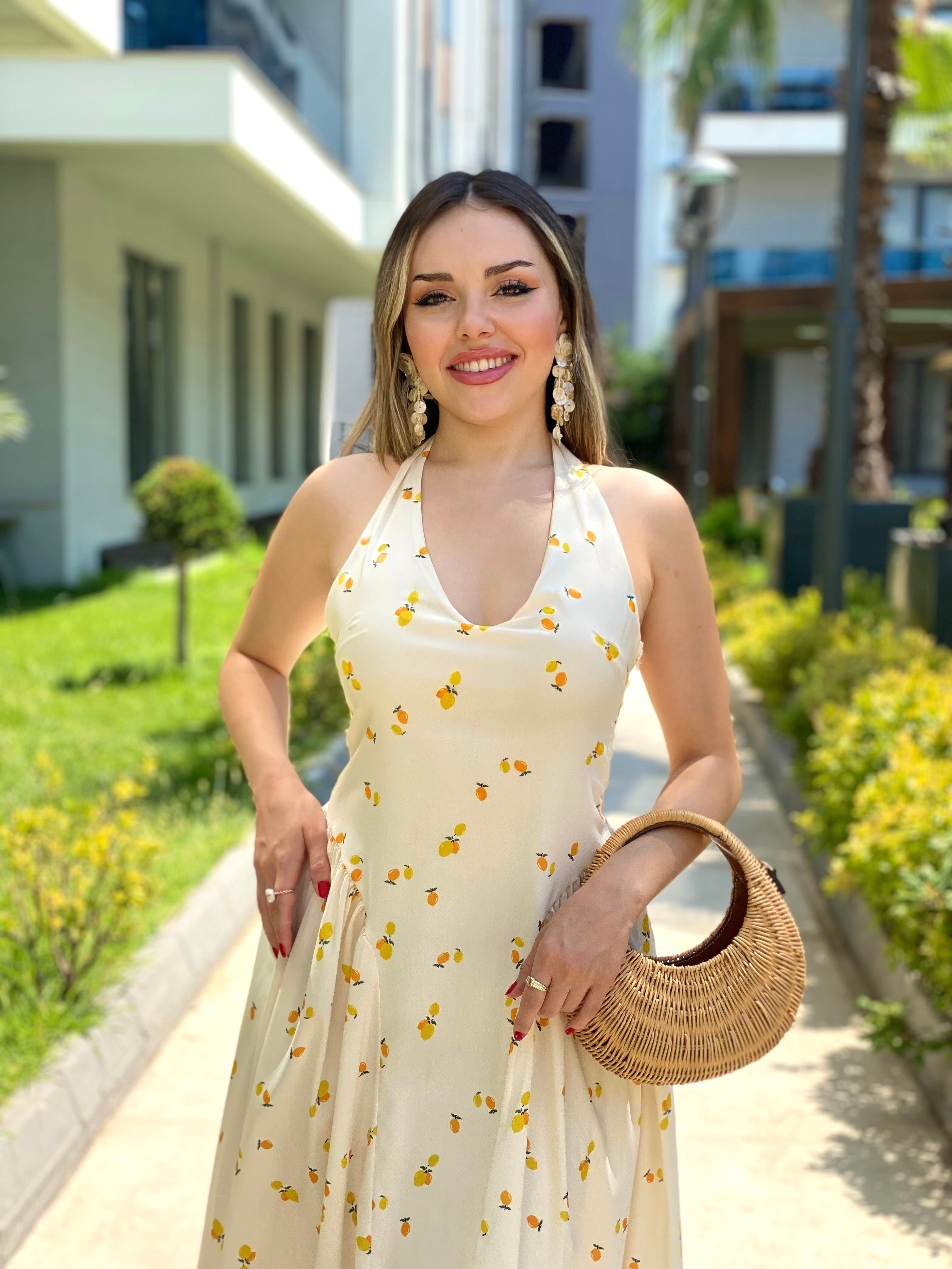 Limon Desenli Elbise 