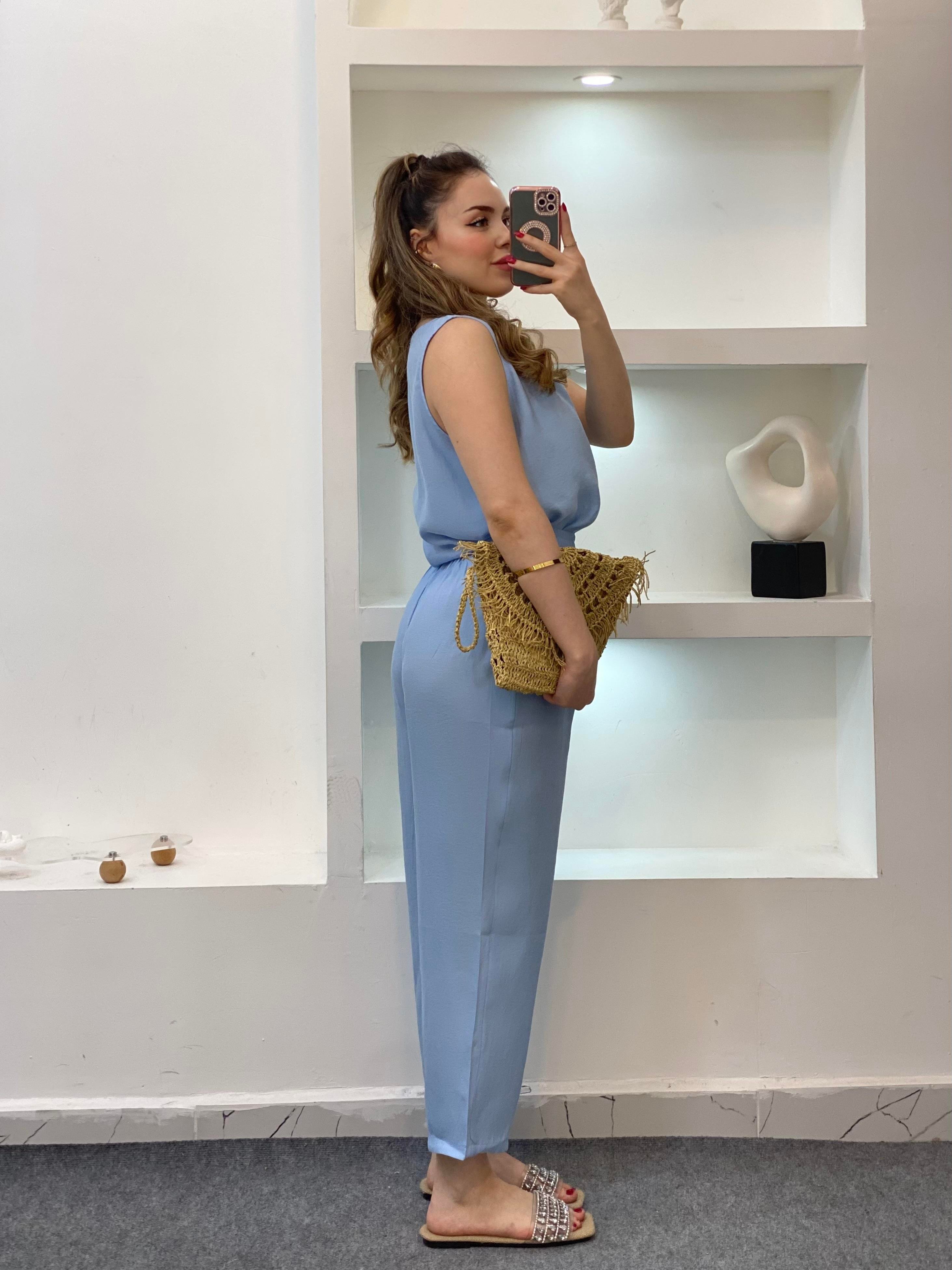 Mavi Bluz Pantolon Tensel Takım