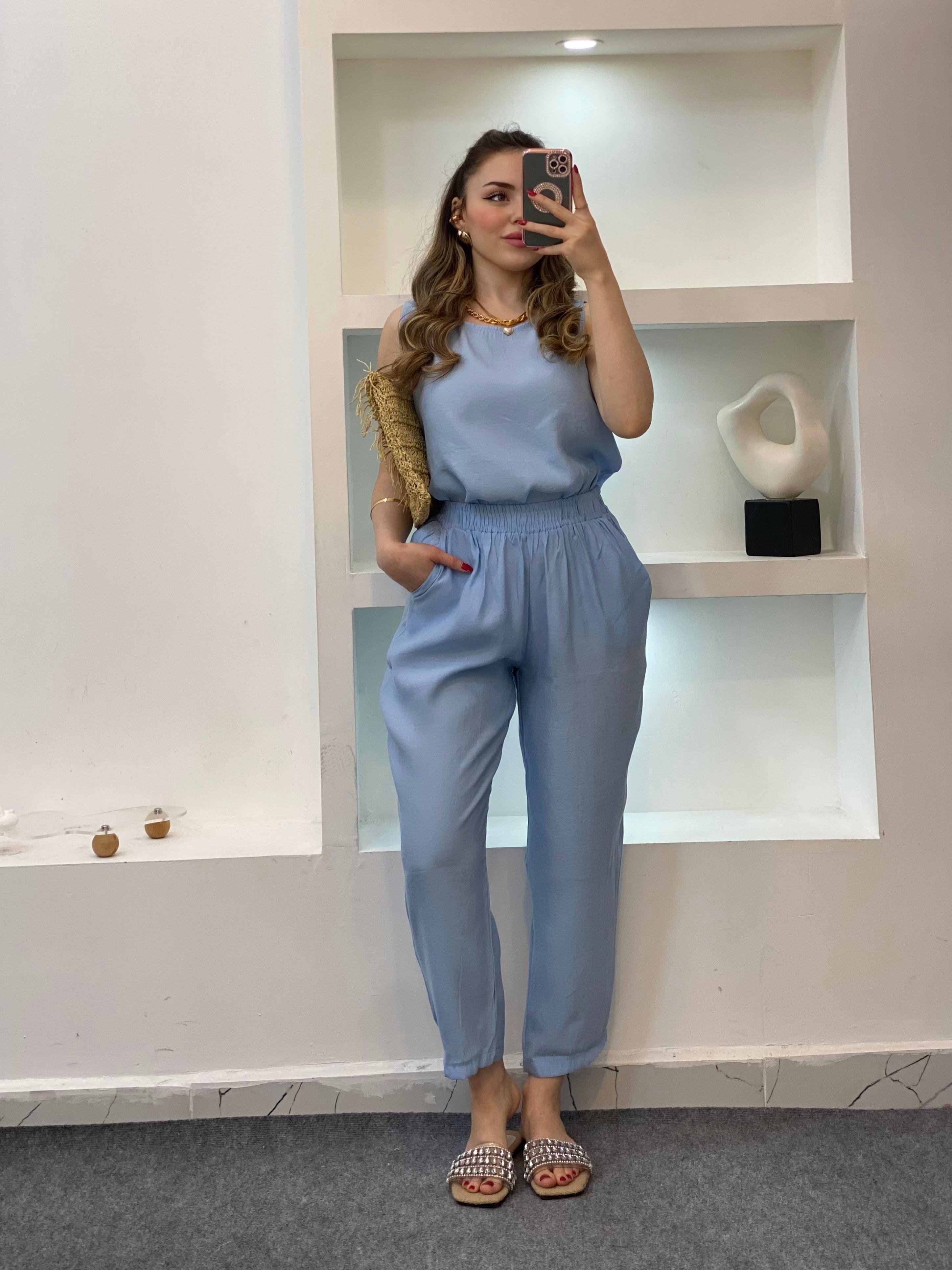 Mavi Bluz Pantolon Tensel Takım