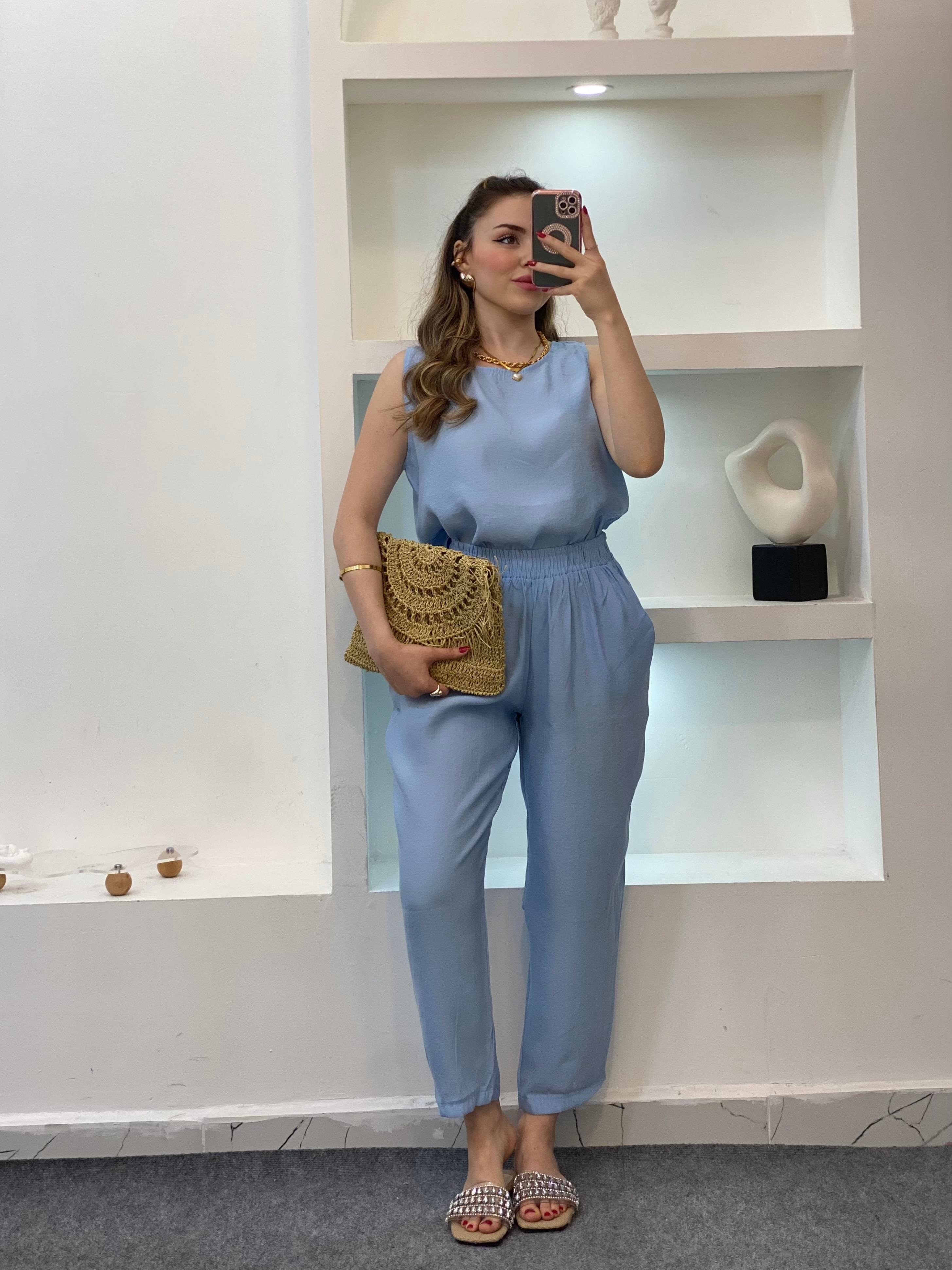 Mavi Bluz Pantolon Tensel Takım