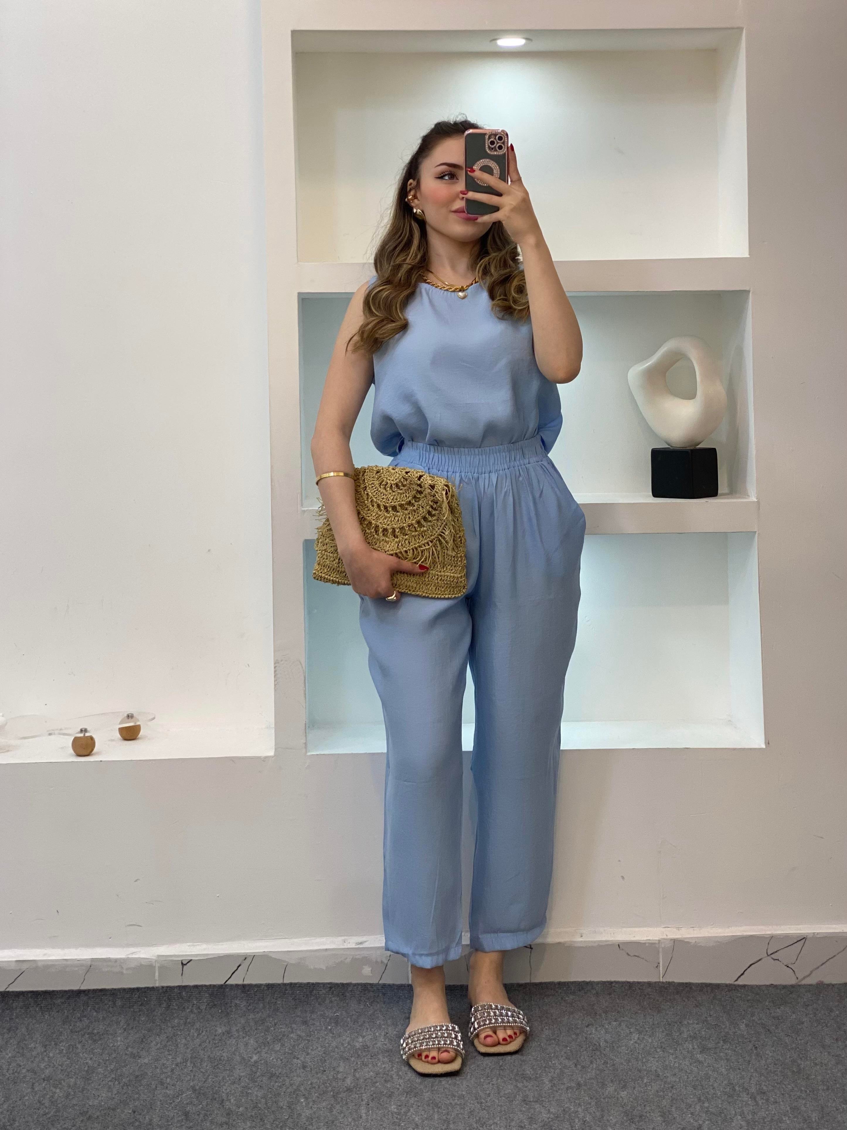 Mavi Bluz Pantolon Tensel Takım