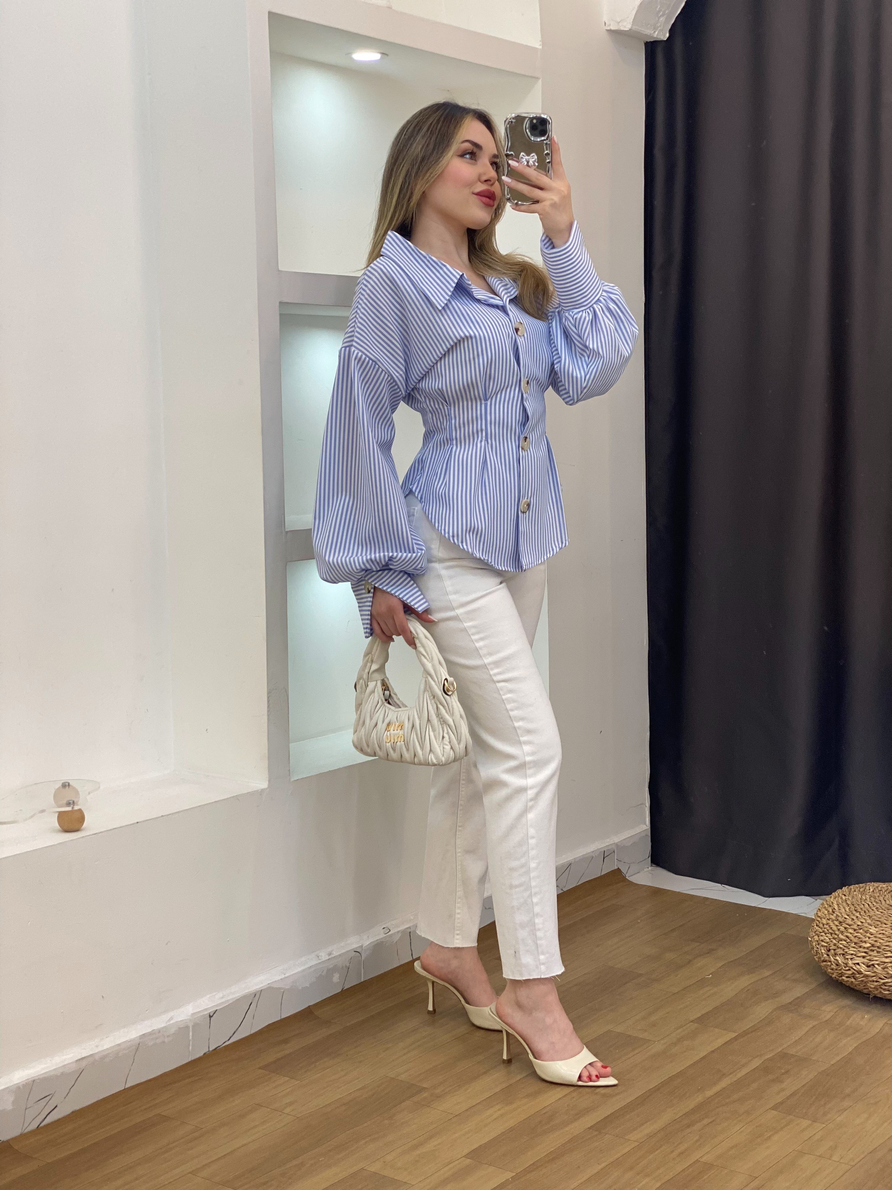Mavi Çizgili Piliseli Model Gömlek 