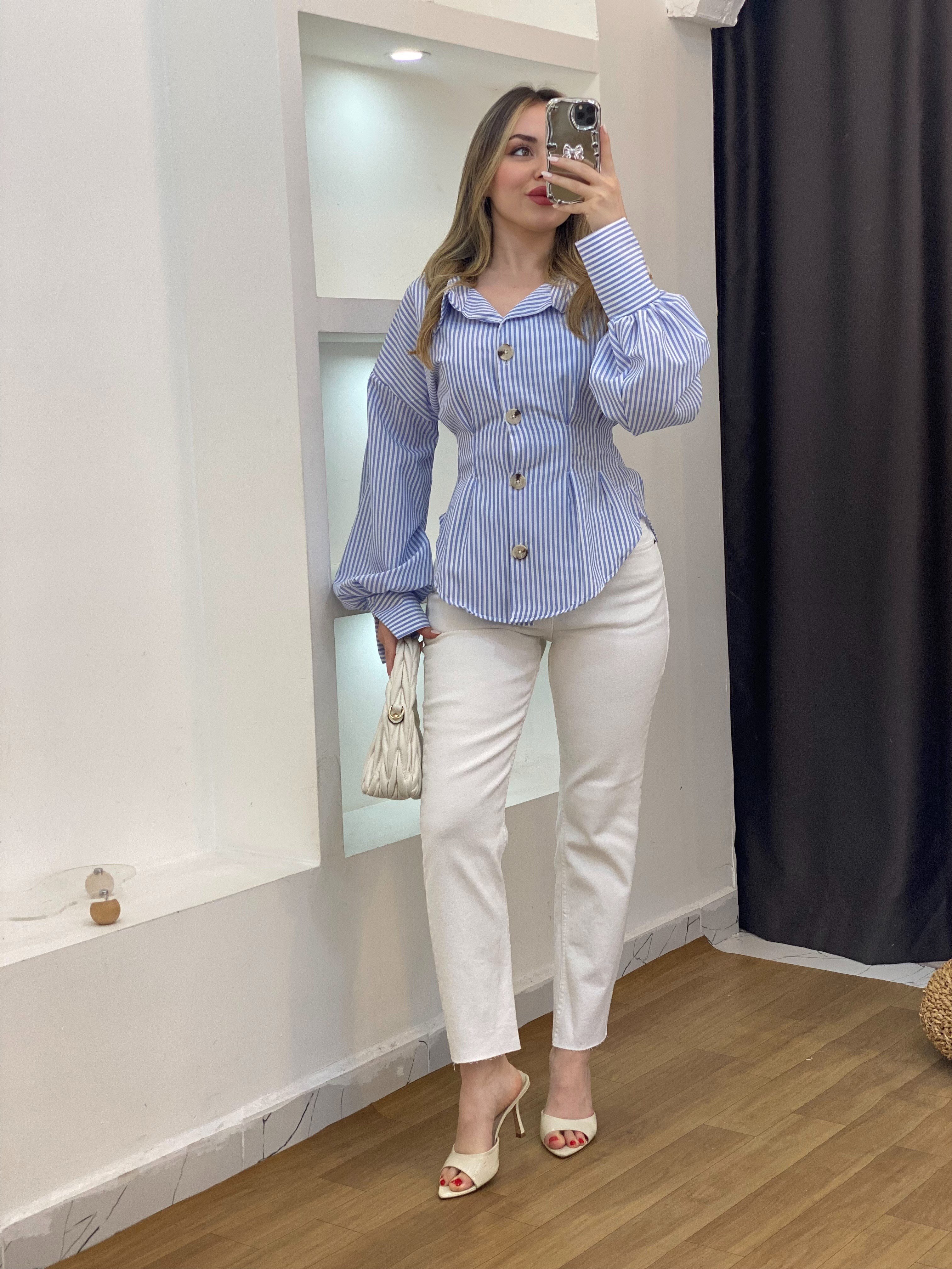 Mavi Çizgili Piliseli Model Gömlek 