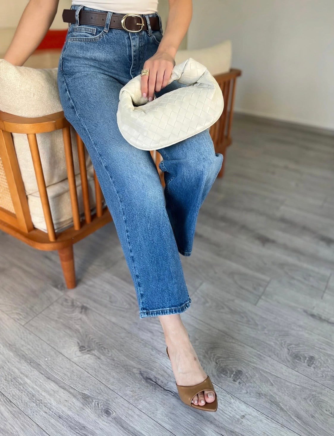 Mavi Culotte Yüksek Bel Kemerli Jean