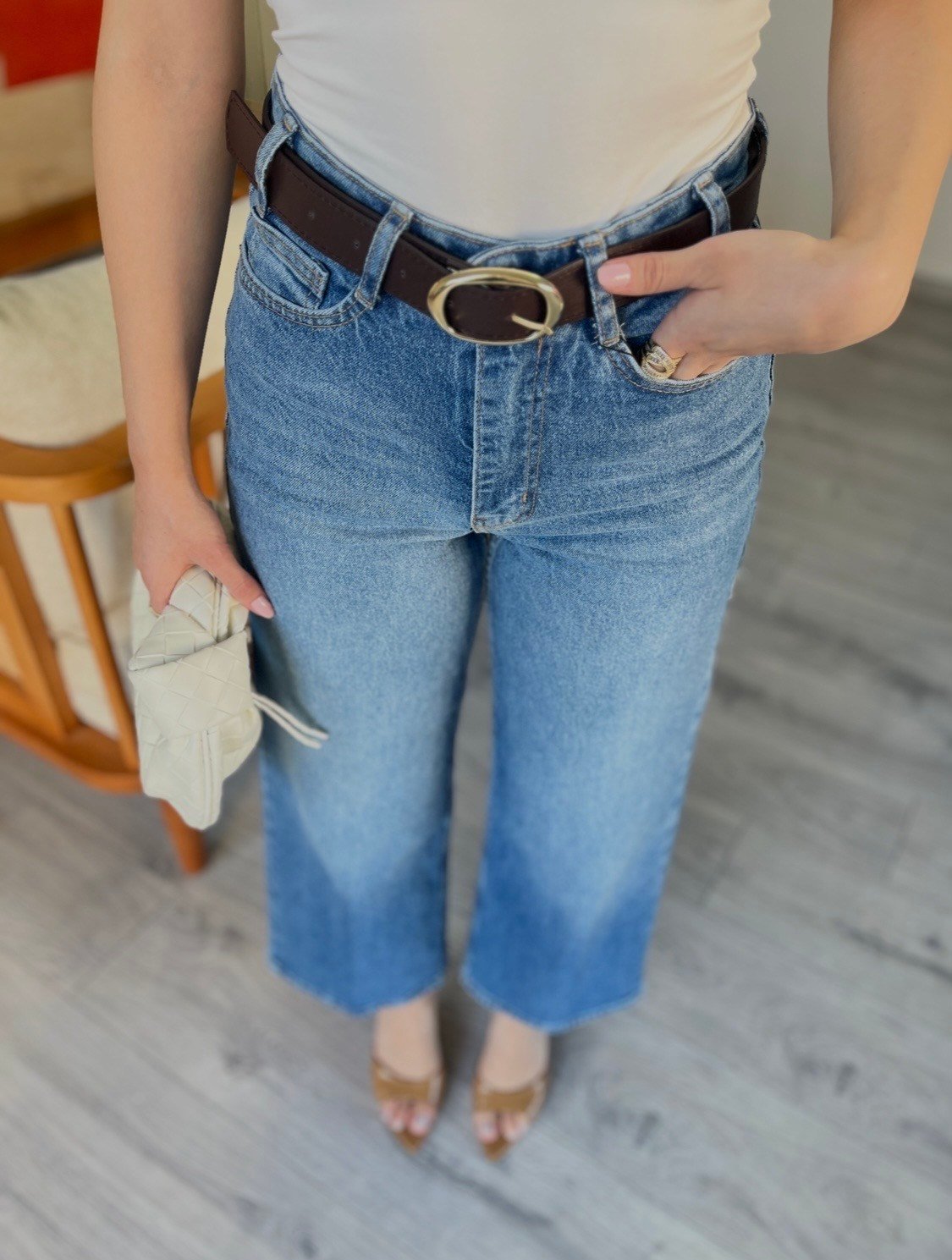 Mavi Culotte Yüksek Bel Kemerli Jean