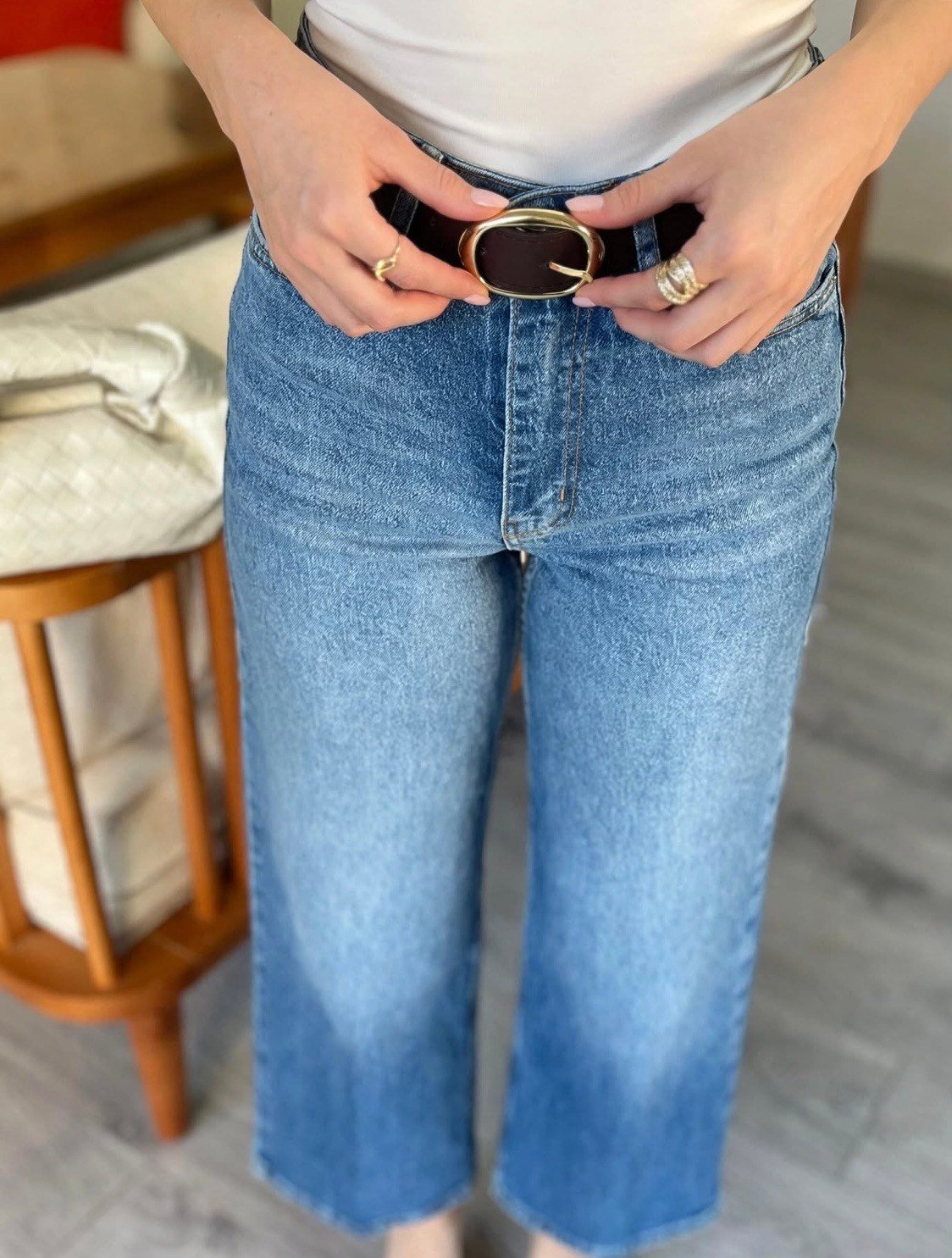 Mavi Culotte Yüksek Bel Kemerli Jean