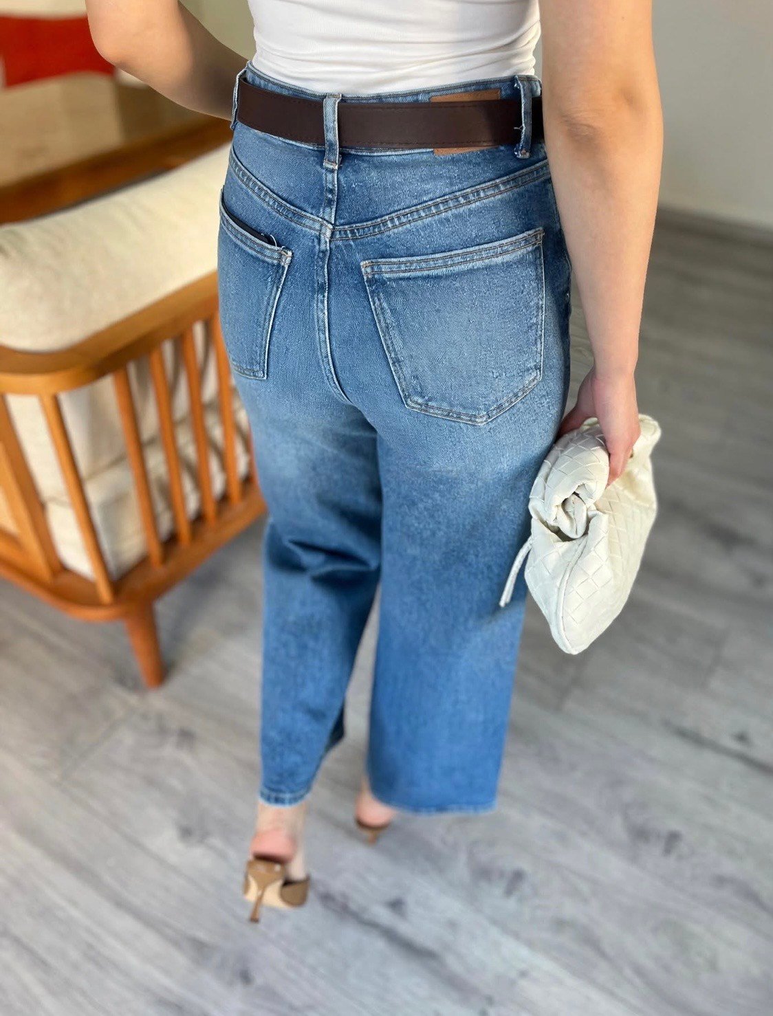 Mavi Culotte Yüksek Bel Kemerli Jean