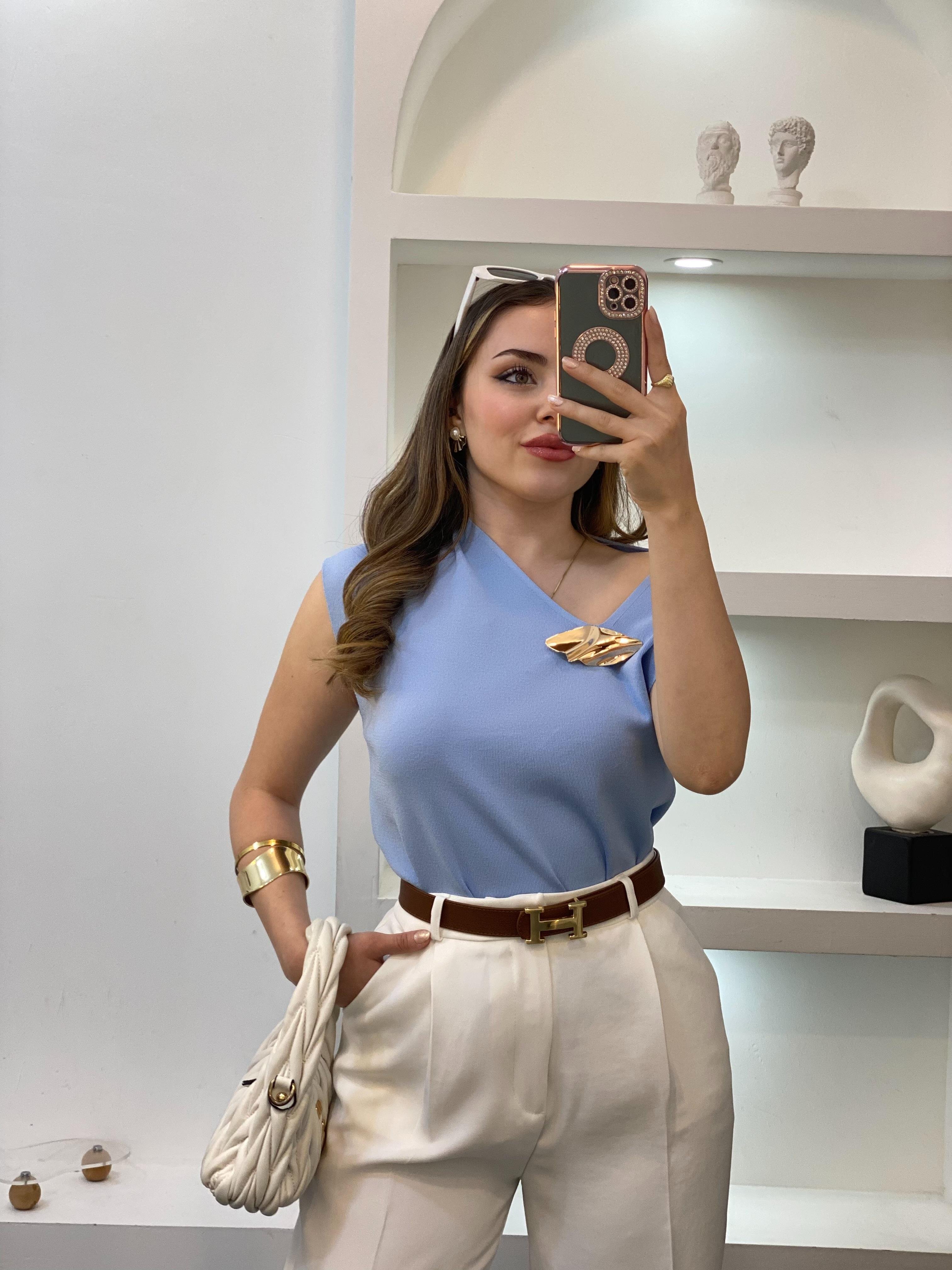 Mavi Gold Toka Detaylı Triko Bluz