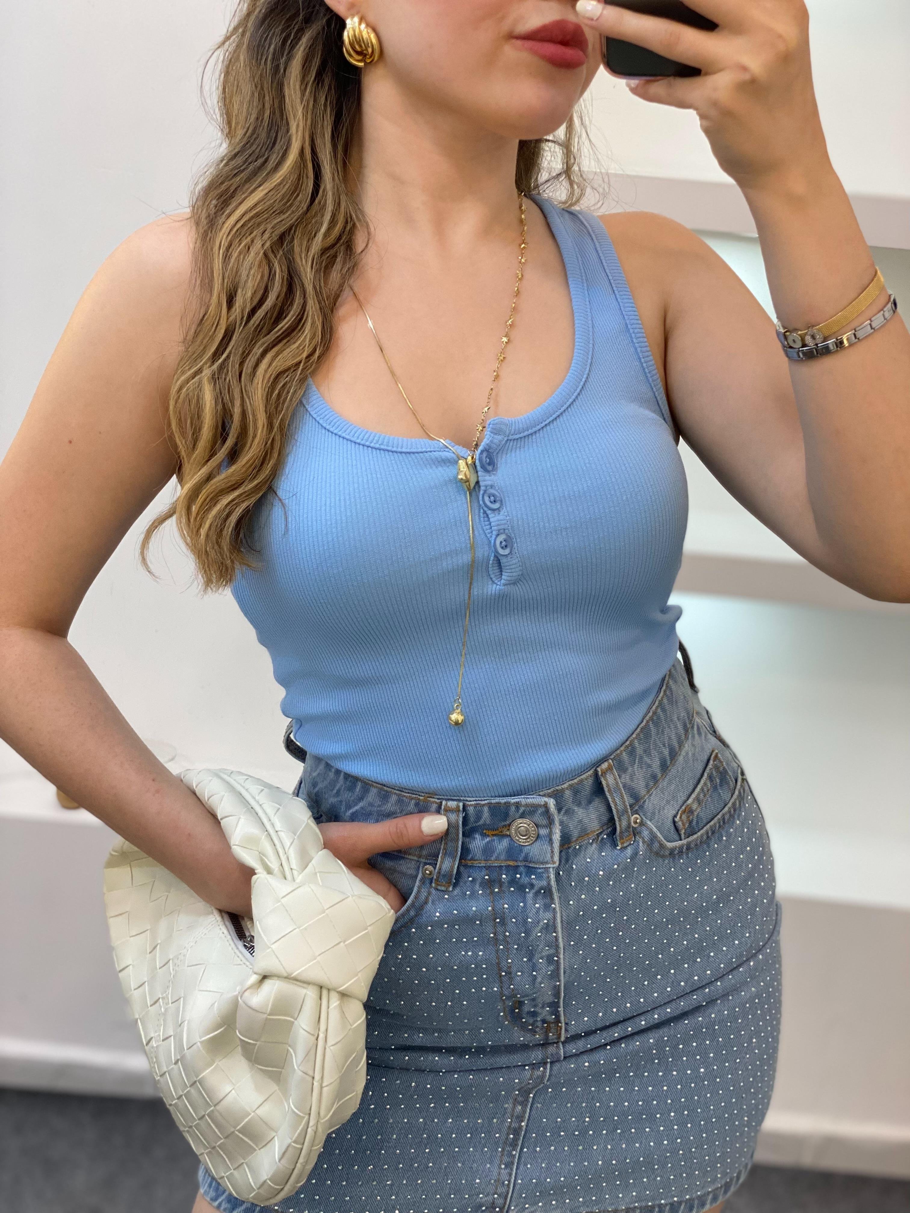 Mavi Taşlı Model Denim Etek