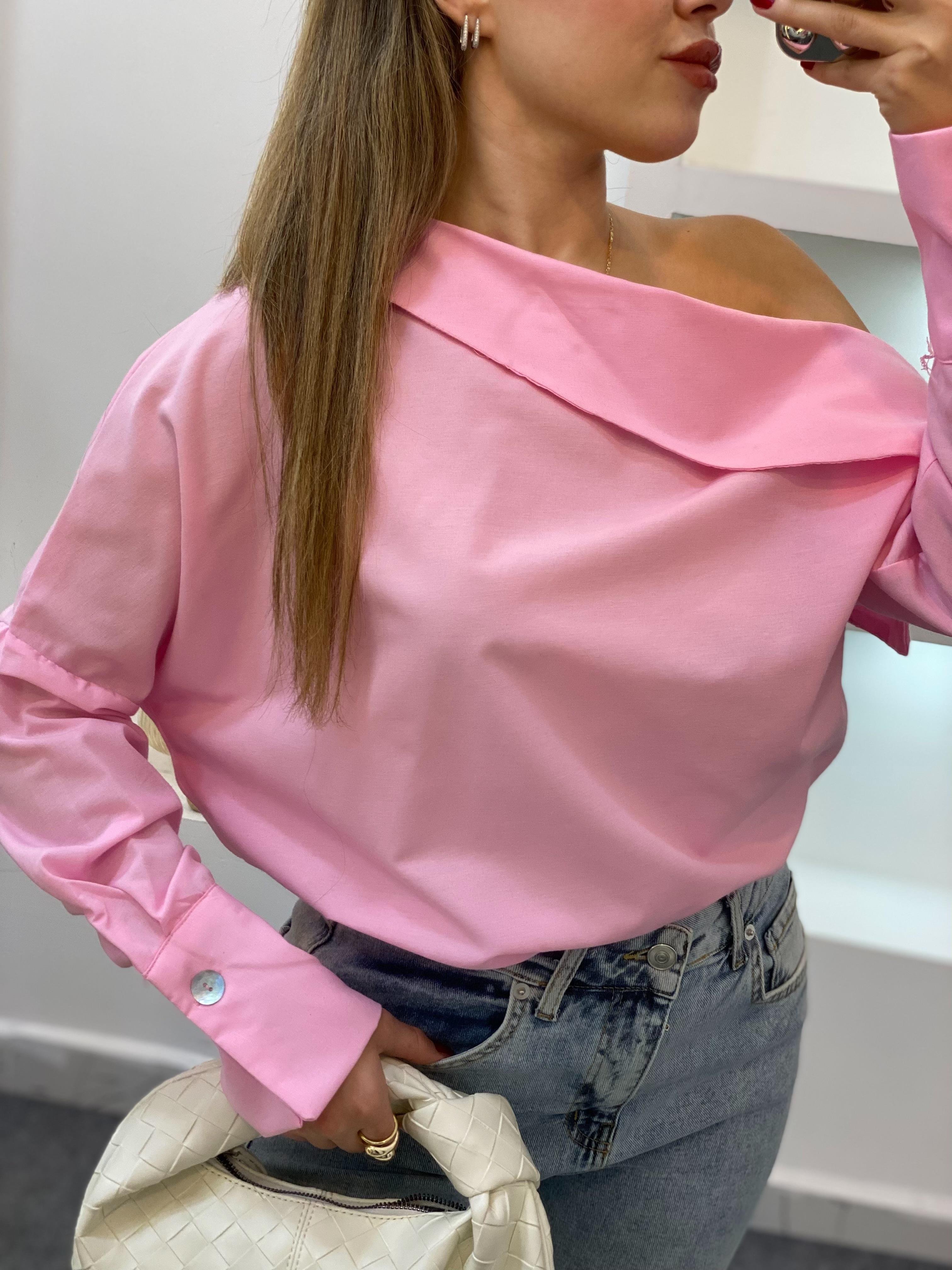 Pembe Asimetrik Yaka Gömlek 
