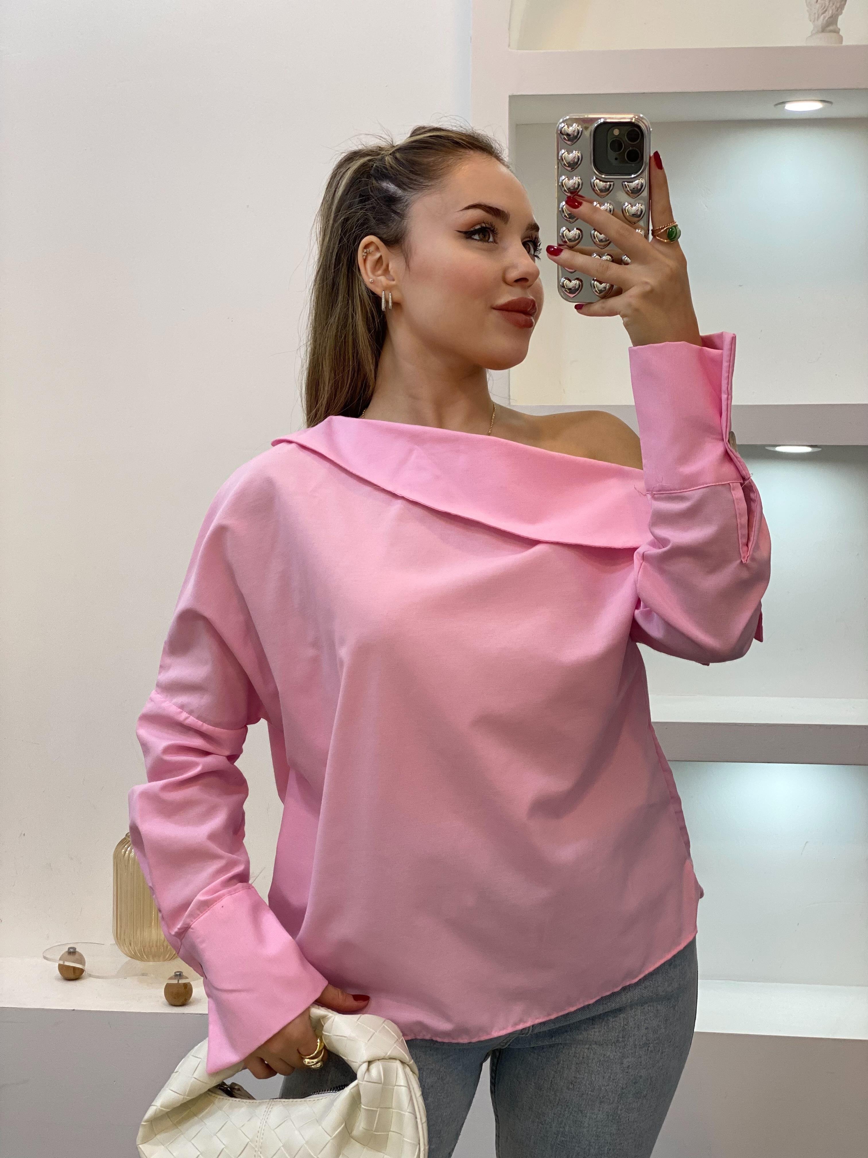 Pembe Asimetrik Yaka Gömlek 