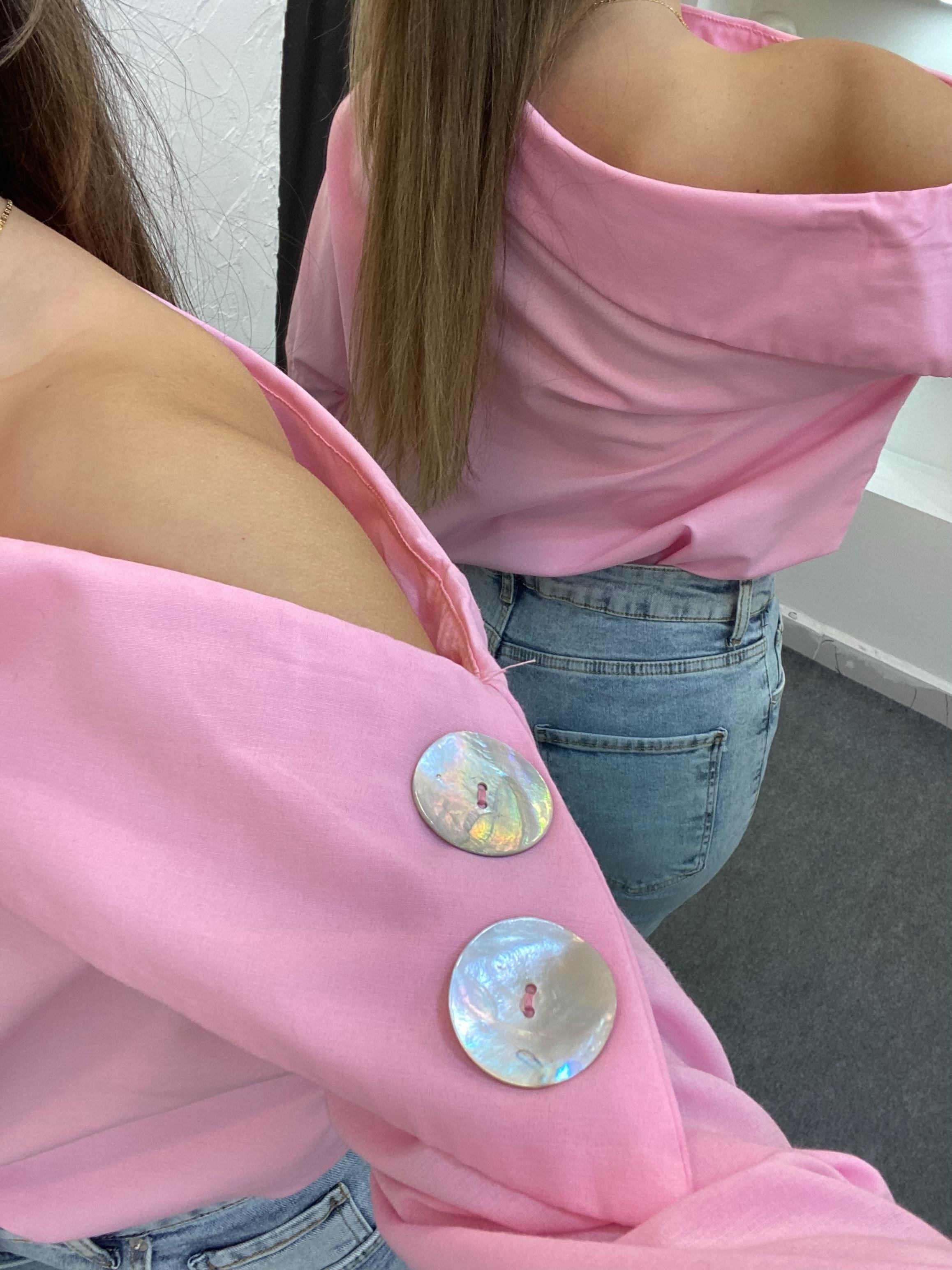 Pembe Asimetrik Yaka Gömlek 