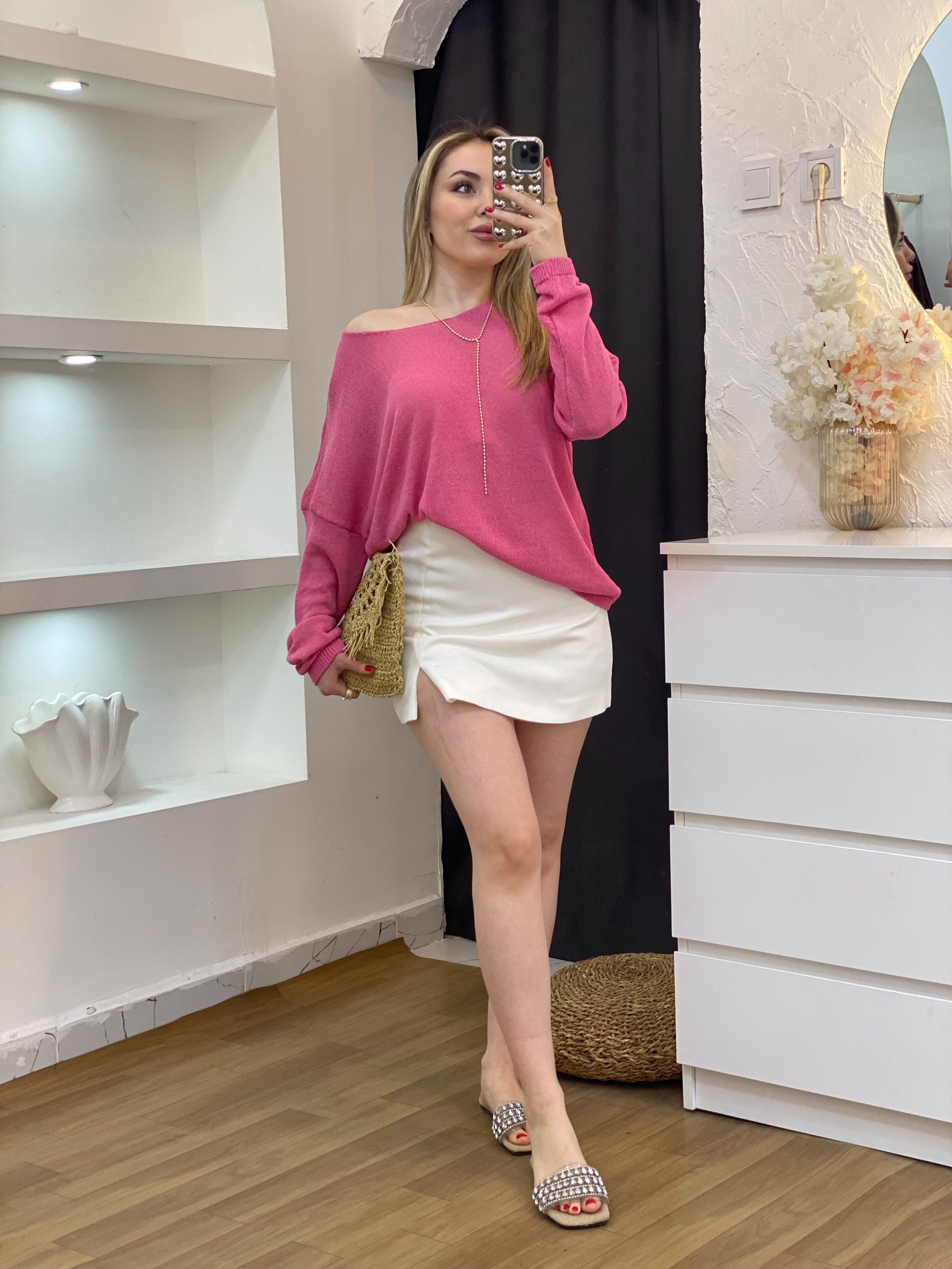 Pembe  Basic Triko Bluz