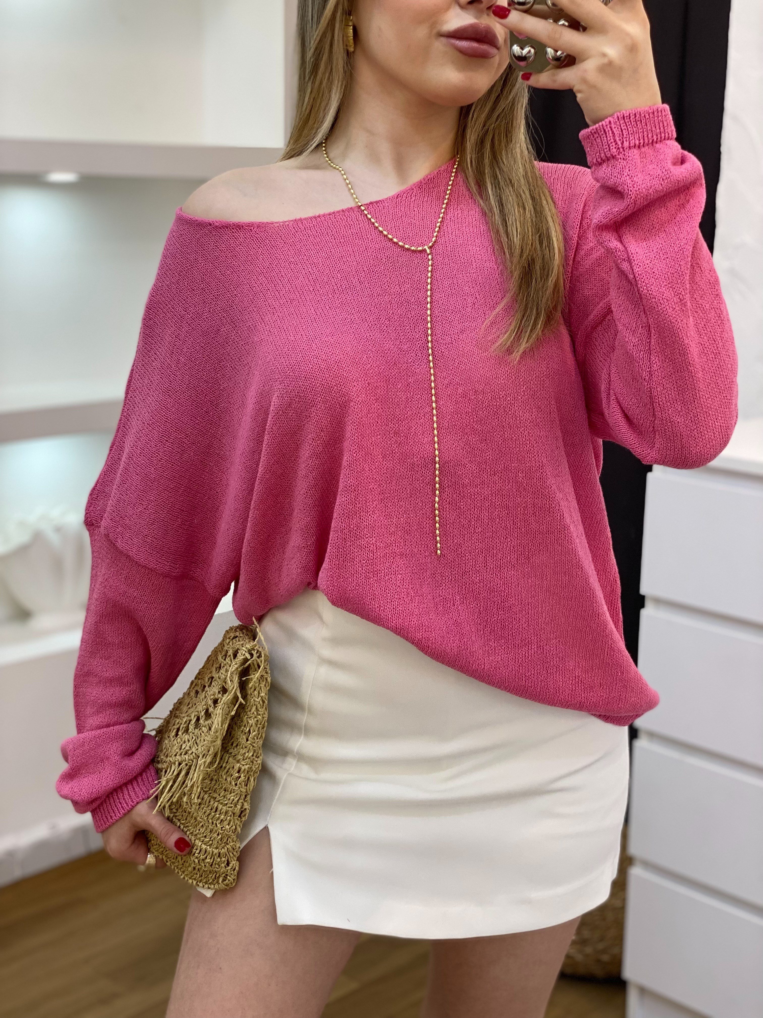 Pembe  Basic Triko Bluz