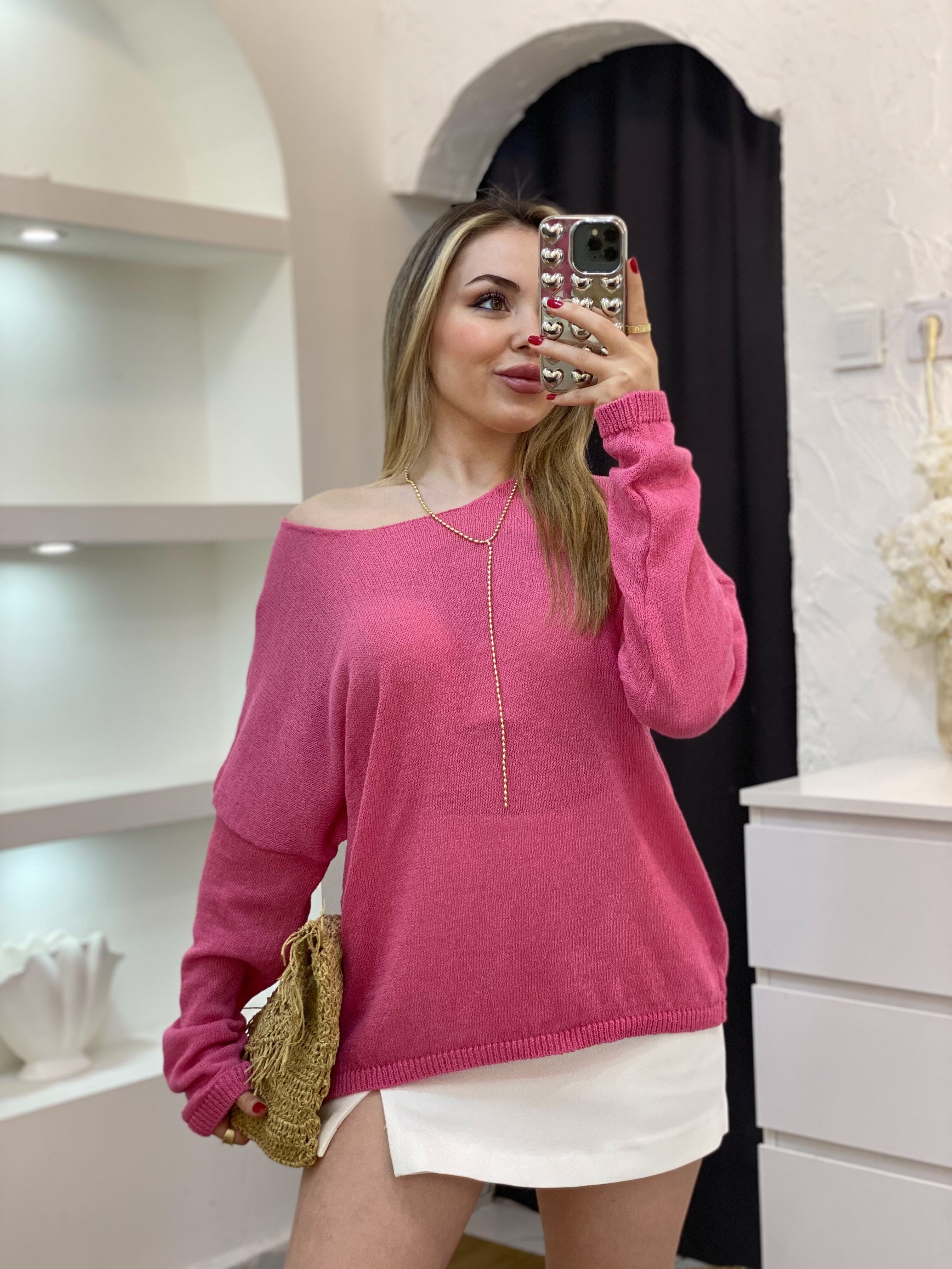 Pembe  Basic Triko Bluz