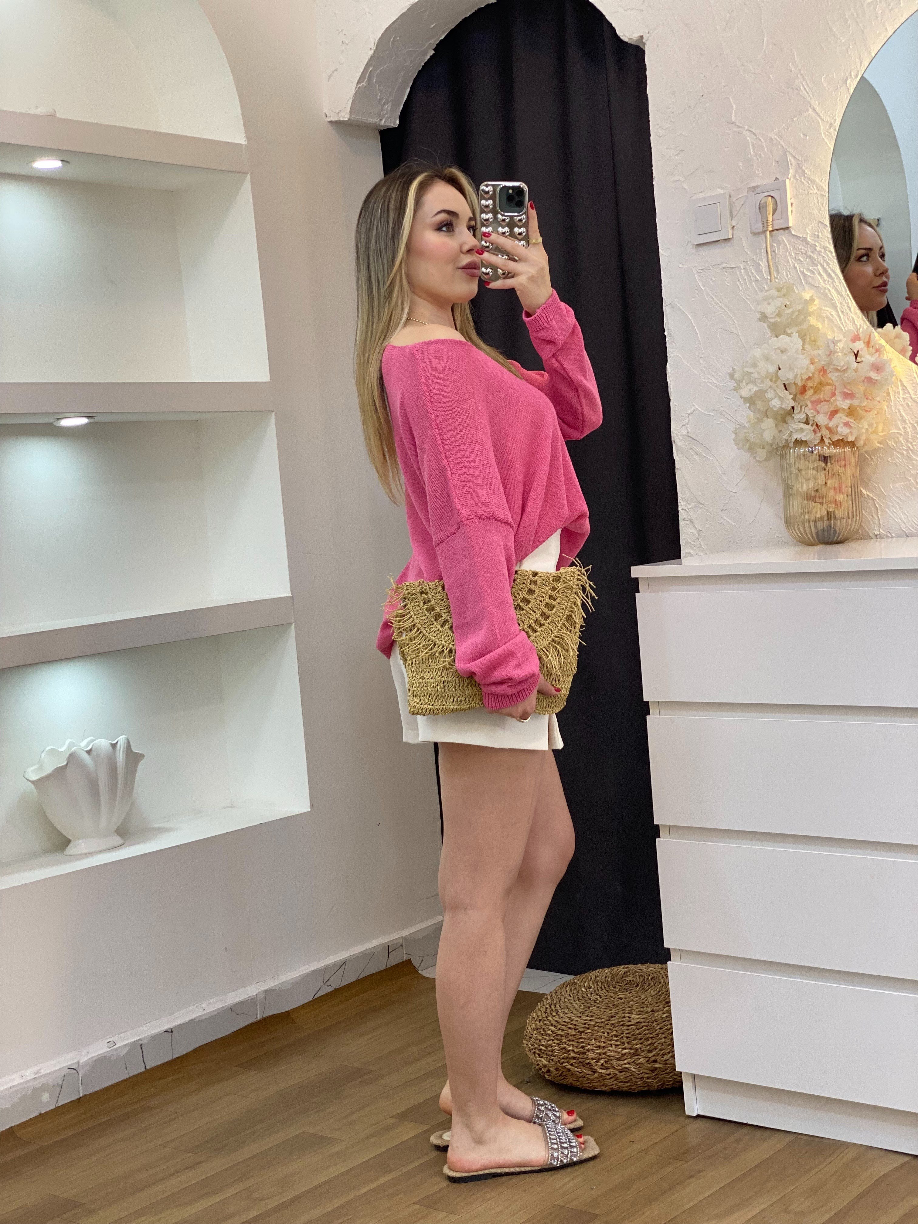 Pembe  Basic Triko Bluz