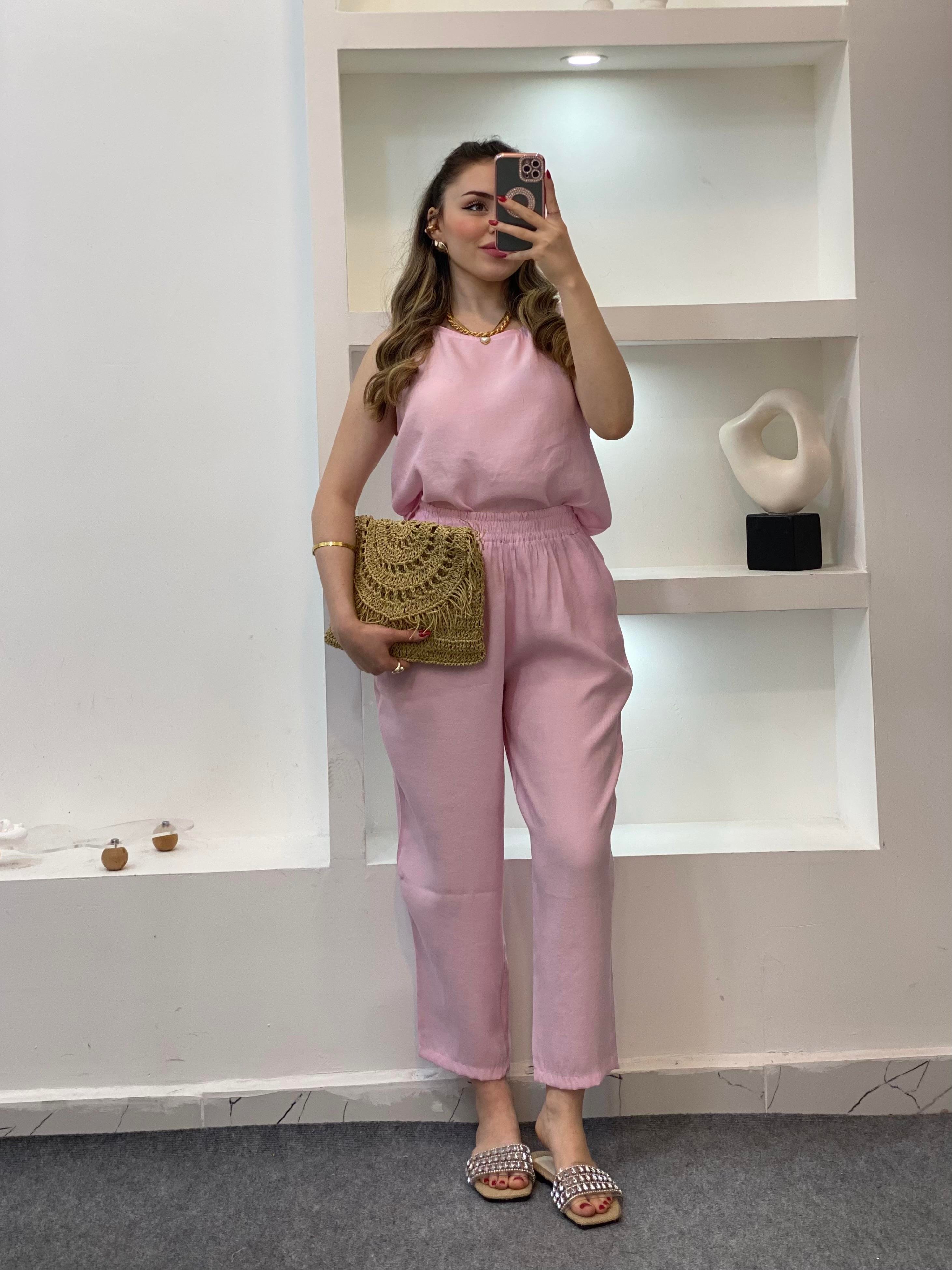Pembe Bluz Pantolon Tensel Takım