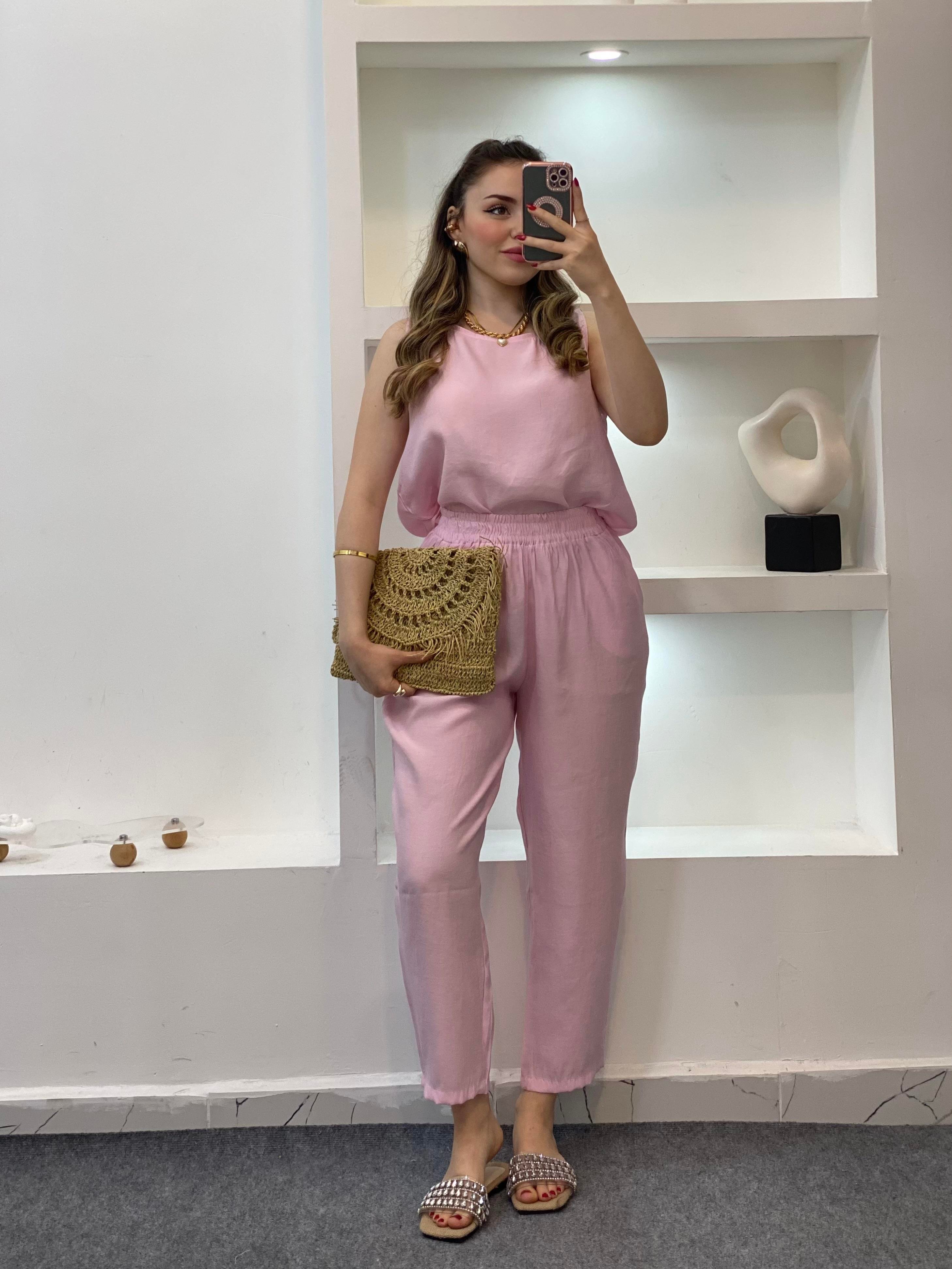 Pembe Bluz Pantolon Tensel Takım