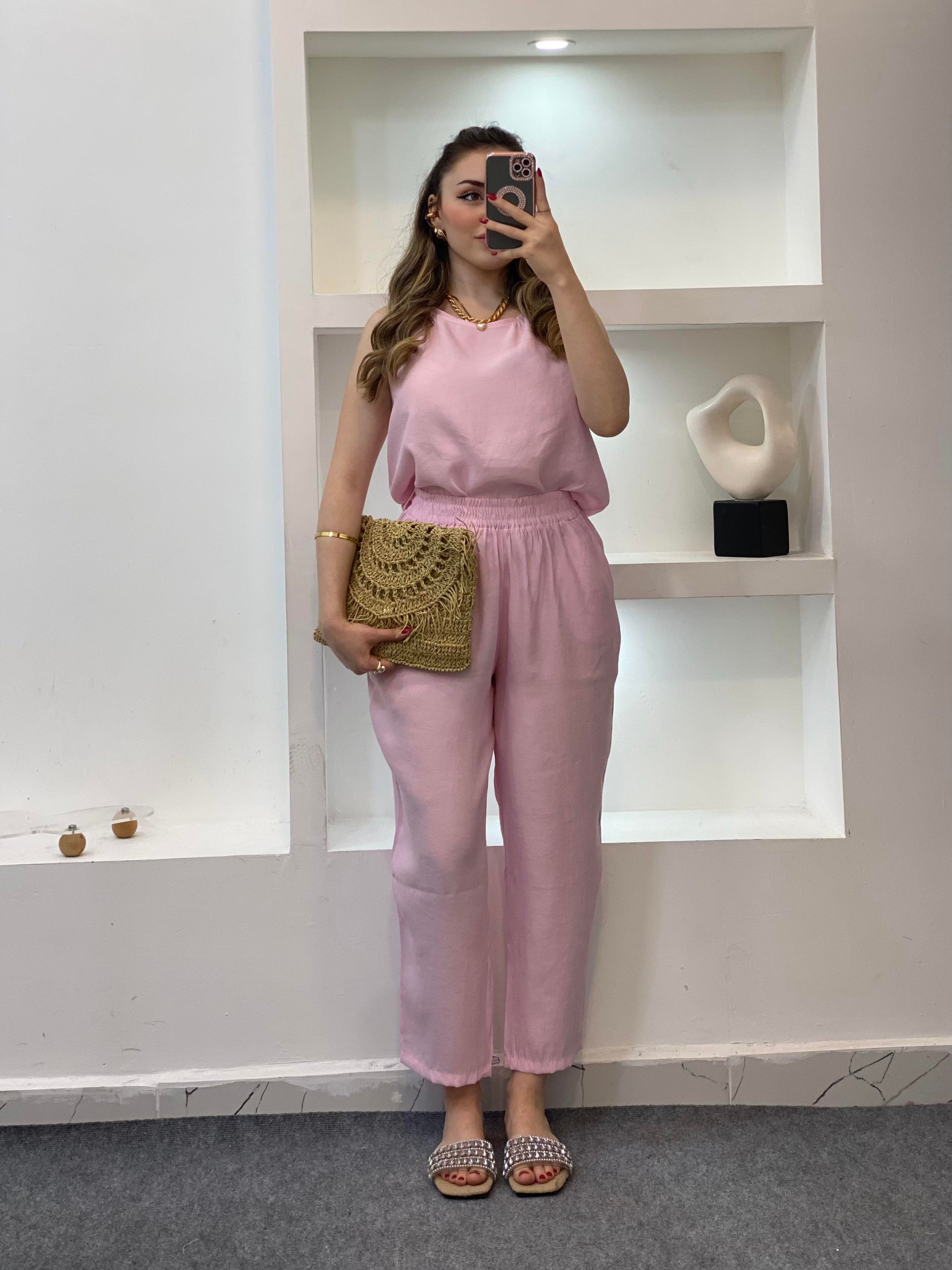 Pembe Bluz Pantolon Tensel Takım