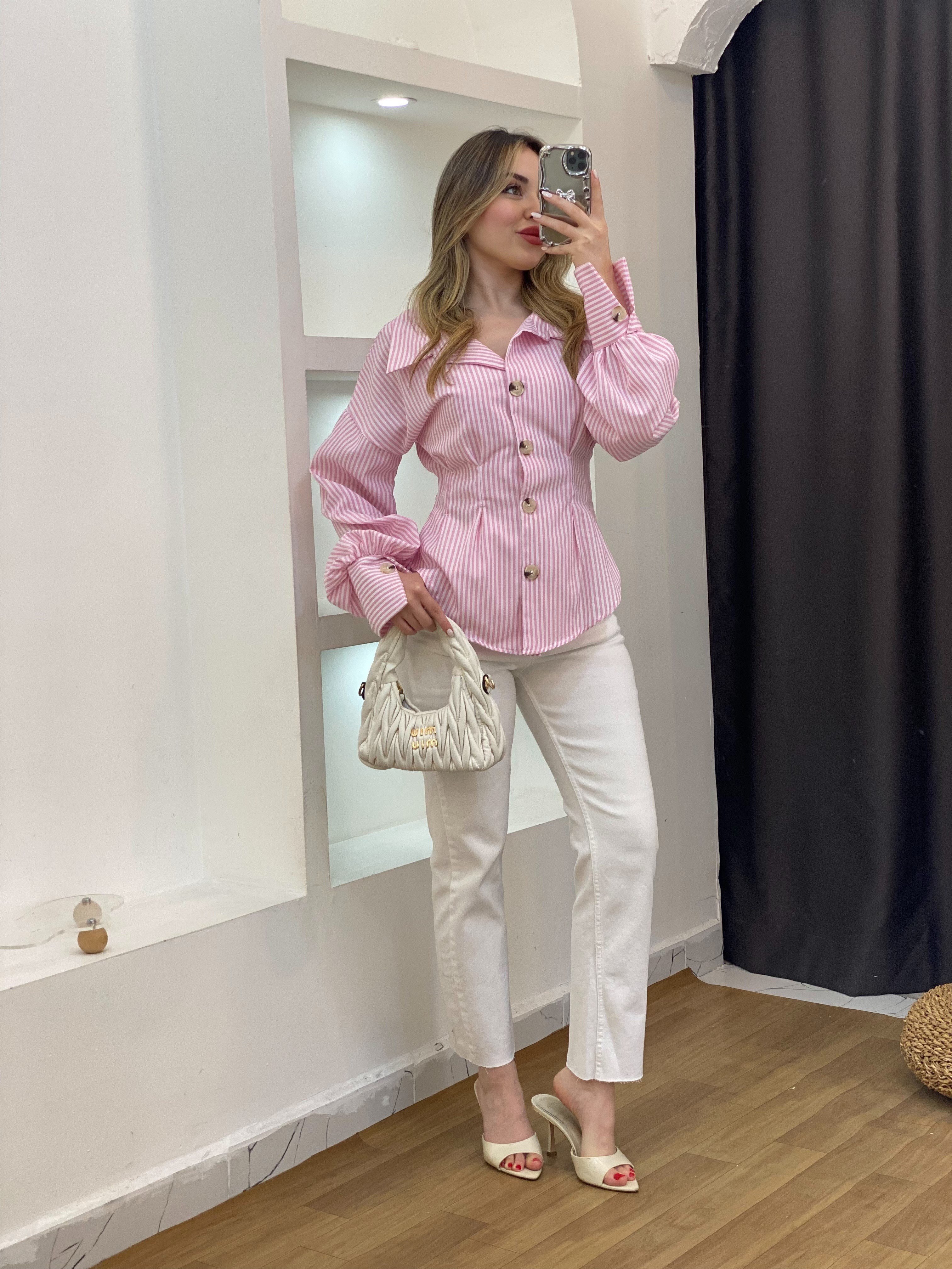 Pembe Çizgili Piliseli Model Gömlek 