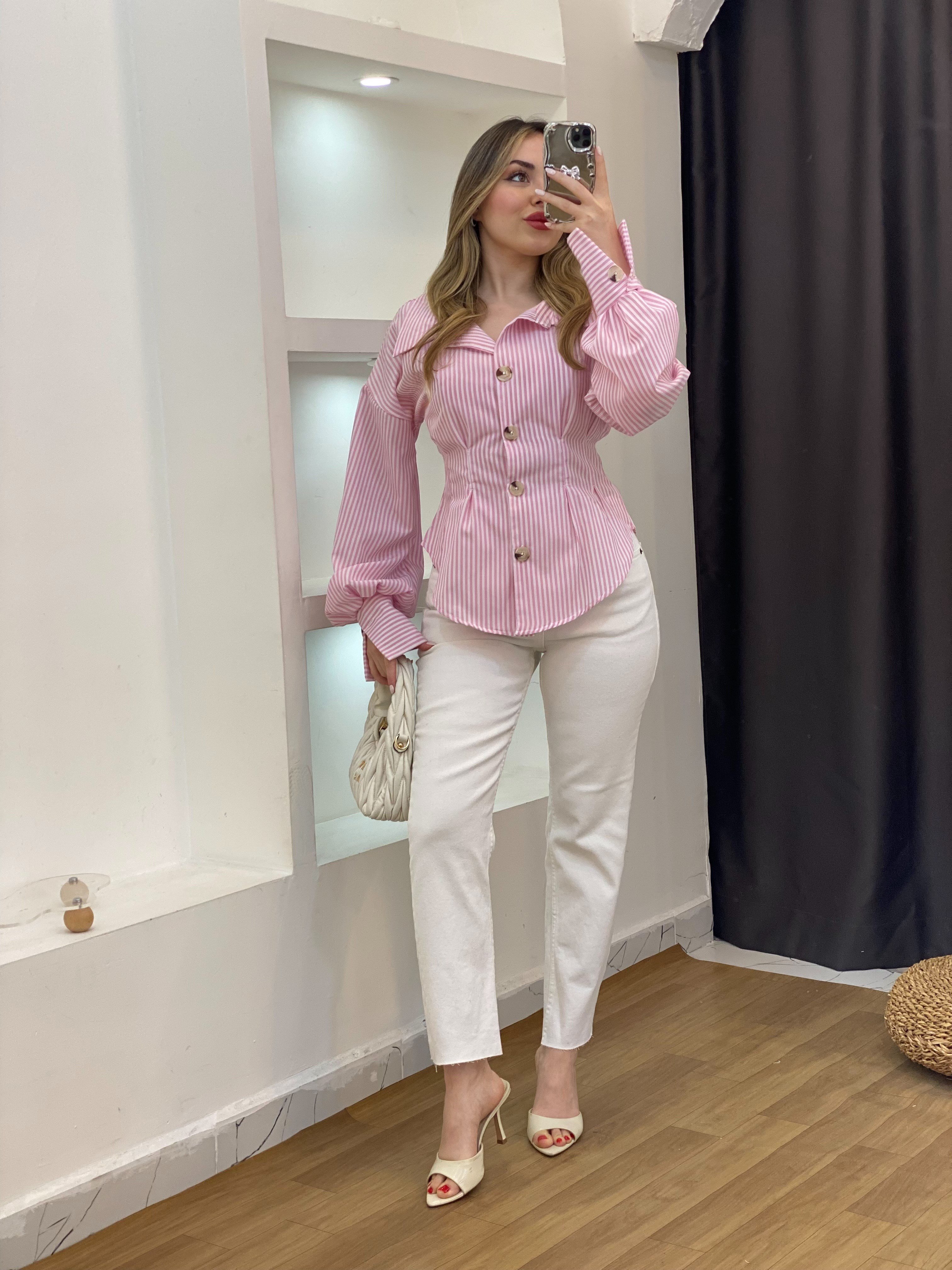Pembe Çizgili Piliseli Model Gömlek 