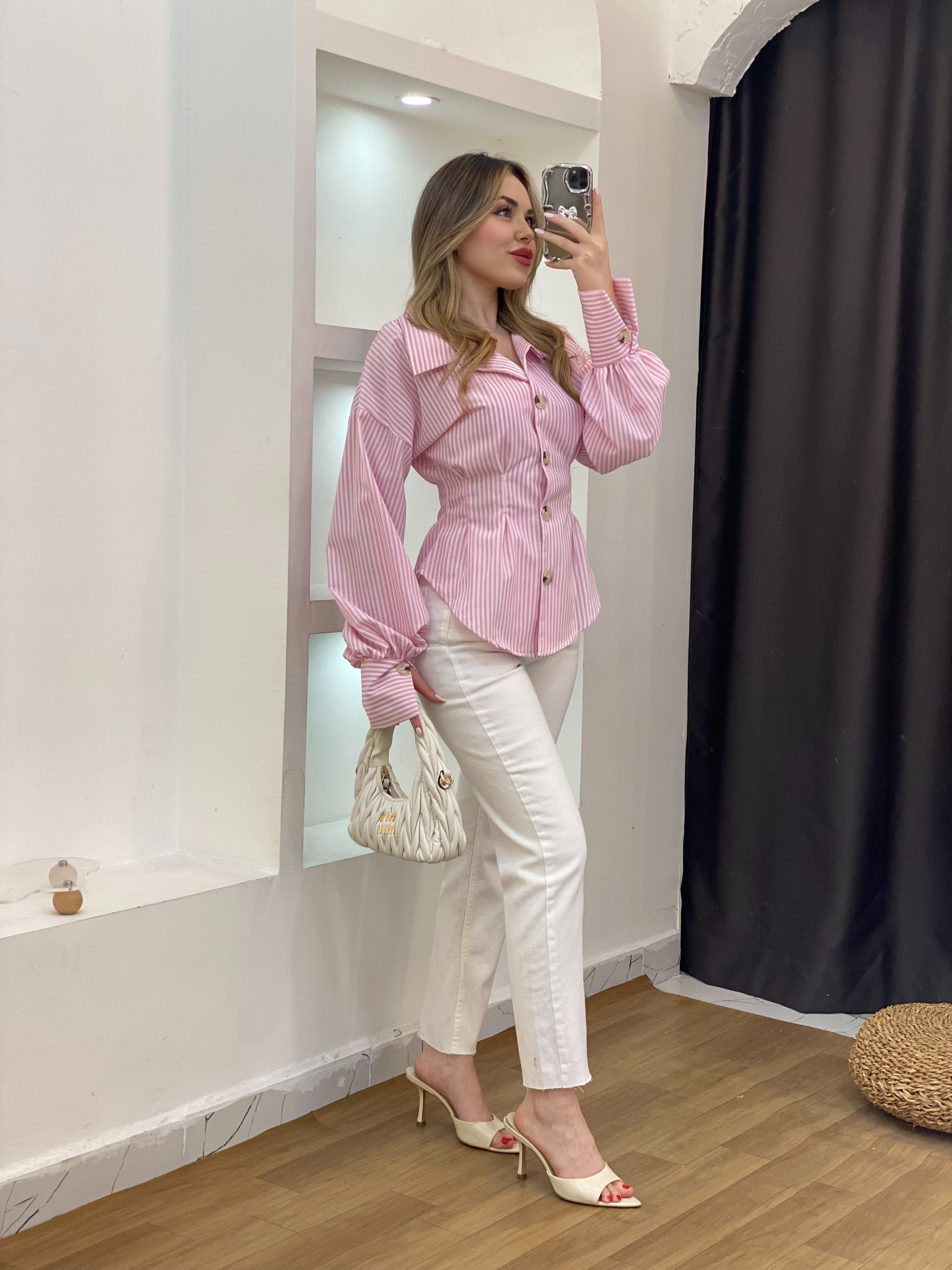 Pembe Çizgili Piliseli Model Gömlek 