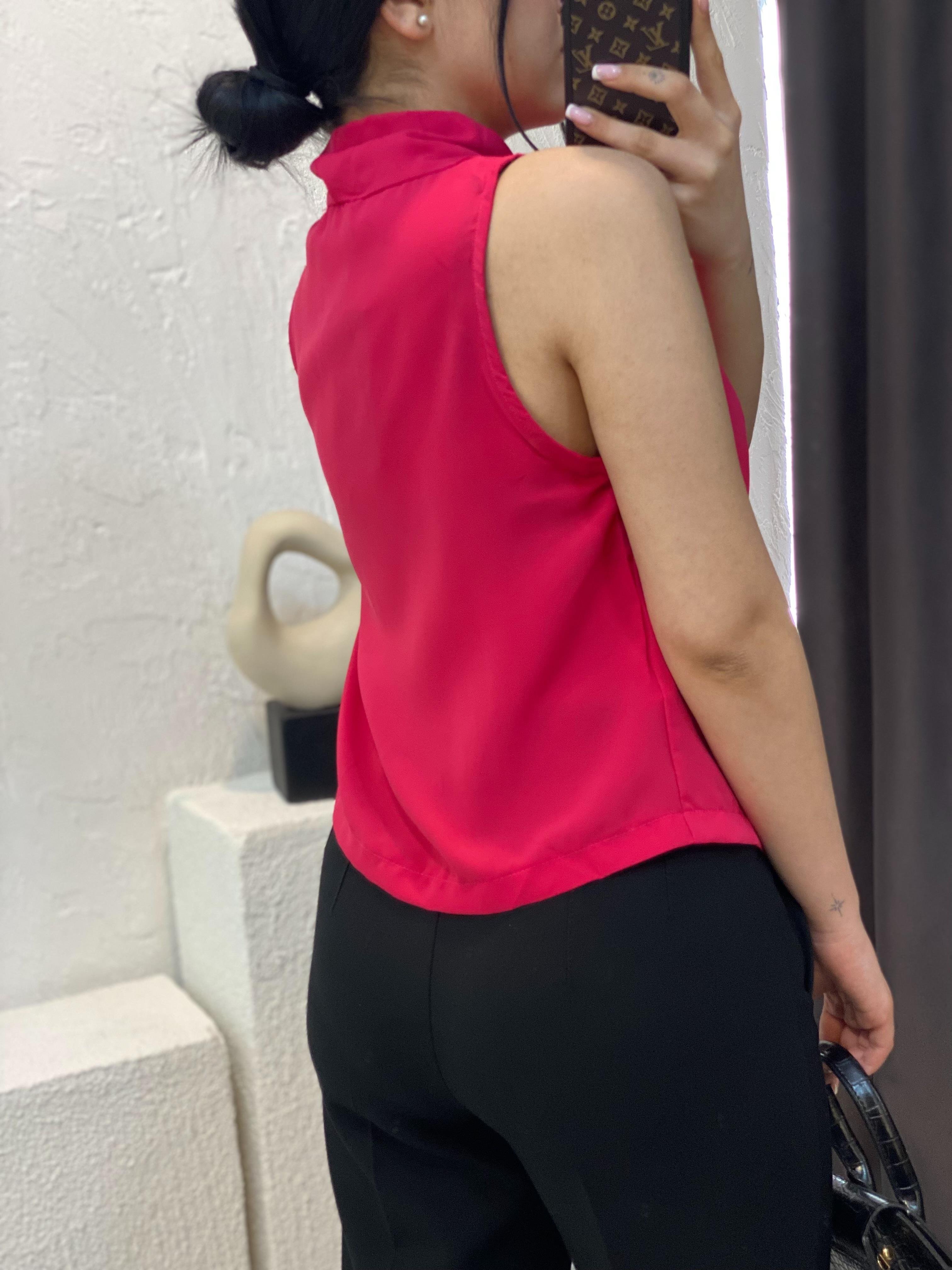 Pembe Degaje Yaka Dökümlü Bluz